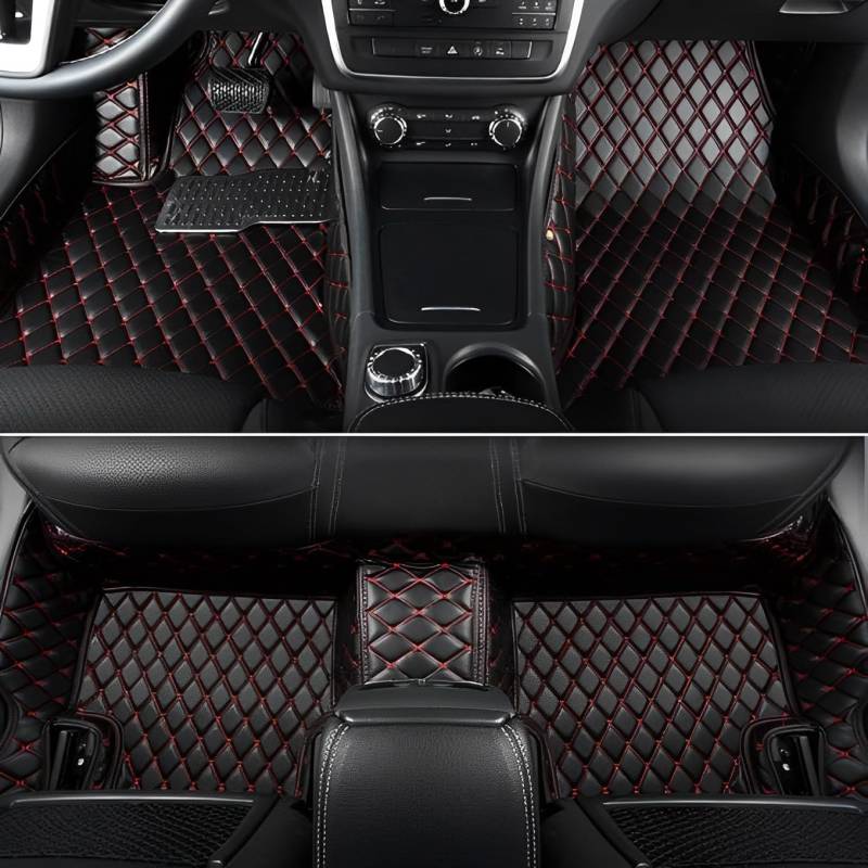 Auto Fußmatten aus PU-Leder für Nissan Qashqai J11 2015-2021, Auto Fußmatten All Inclusive Stil Allwetter Schutz Car Floor Mats wasserdichte rutschfeste,BlackRed von SORAD