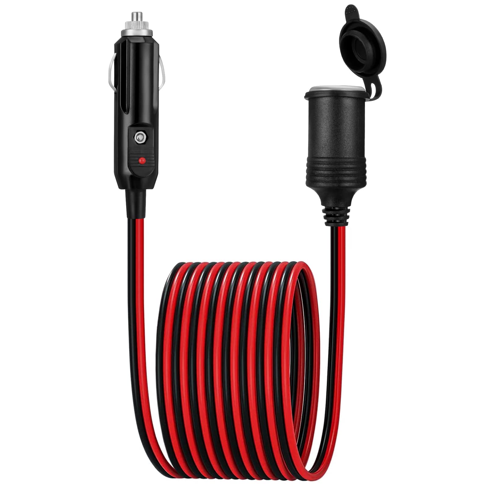 SOSPIRO Auto-Zigarettenanzünder-Verlängerungskabel, 4 m, DC12 V, 24 V, 16 AWG, 20 A-Sicherung, Stecker auf Buchse, Verlängerungskabel mit LED-Lichtern für Camping, Reifenfüller, Luftkompressor von SOSPIRO