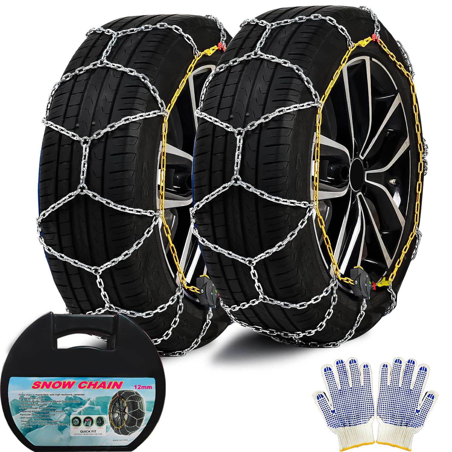 Catene dSOTISI Auto Tightening Snow Chains, Diamond Mesh Traction Radketten für Anti-Rutsch, Mangan-Legierung Stahl Notfall-Reifenketten für Autos, Pickups, SUVs und LKWs (Set von 2)-80 von SOTISI