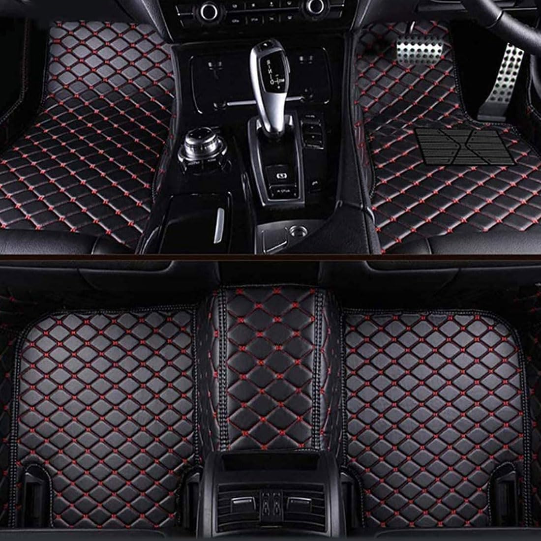 Auto FußMatten Leder Fussmatten für Peugeot 108 2014-2023(LHD), Custom Bodenmatte Set Abdeckung Vorne Hinten Teppiche Allwetter Automatten ZubehöR,C/Black-red von SOUTES