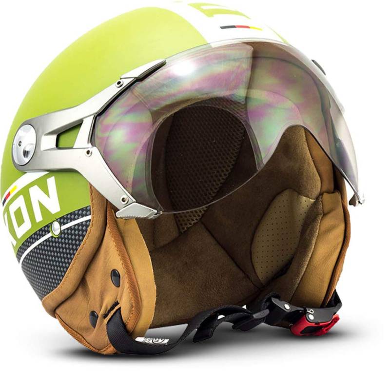 Soxon® SP-325 Plus „Army“ · Jet-Helm · Motorrad-Helm Roller-Helm Scooter-Helm Moped Mofa-Helm Chopper Retro Vespa Vintage Pilot Biker Helmet · ECE 22.05 Visier Schnellverschluss Tasche XS (53-54cm) von Soxon