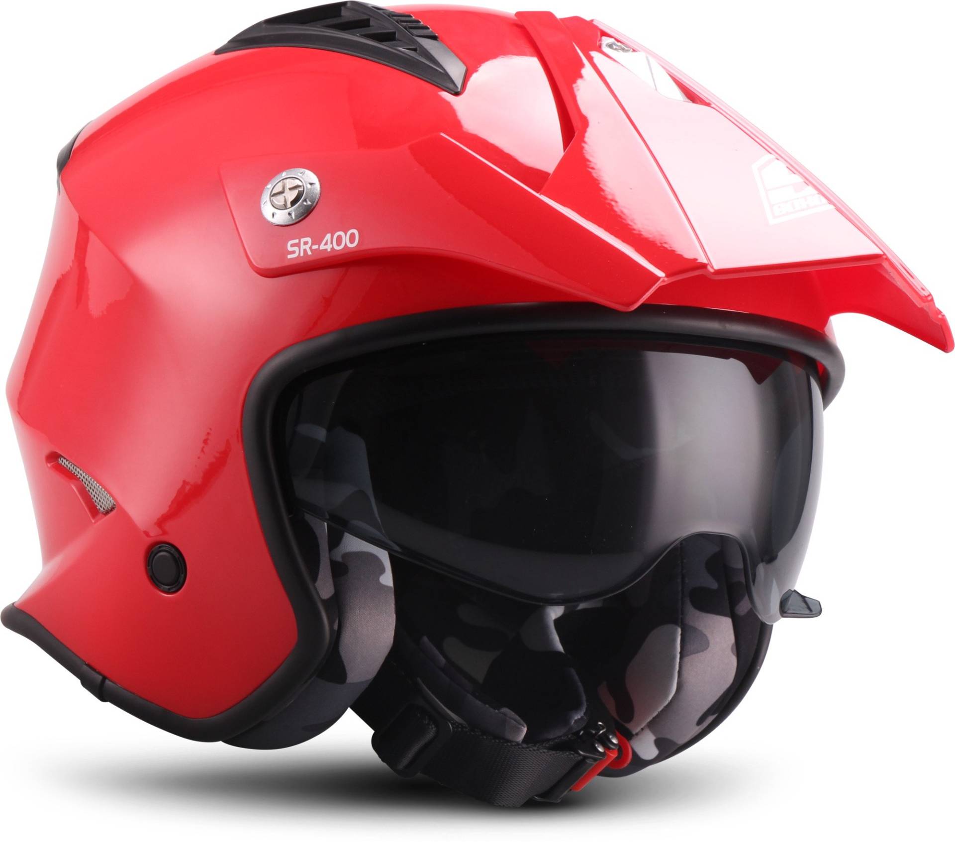 Soxon® SR-400 Mono „Red“ · Jet-Helm · Motorrad-Helm Roller-Helm Scooter-Helm Moped Mofa-Helm Chopper Retro Vespa Vintage Pilot · ECE 22.05 Sonnenvisier Schnellverschluss Tasche S (55-56cm) von Soxon