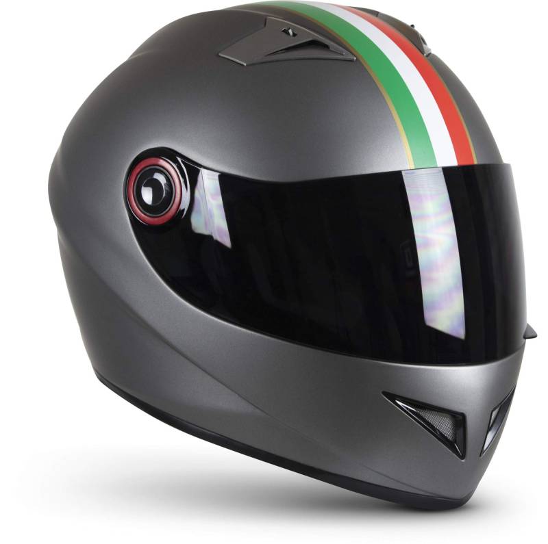 Soxon® ST-666 „Imola Titan“ · Integral-Helm · Full-Face Motorrad-Helm Roller-Helm Scooter-Helm Cruiser Sturz-Helm StreetFighter-Helm · ECE 22.05 Visier Schnellverschluss Tasche XL (61-62cm) von Soxon