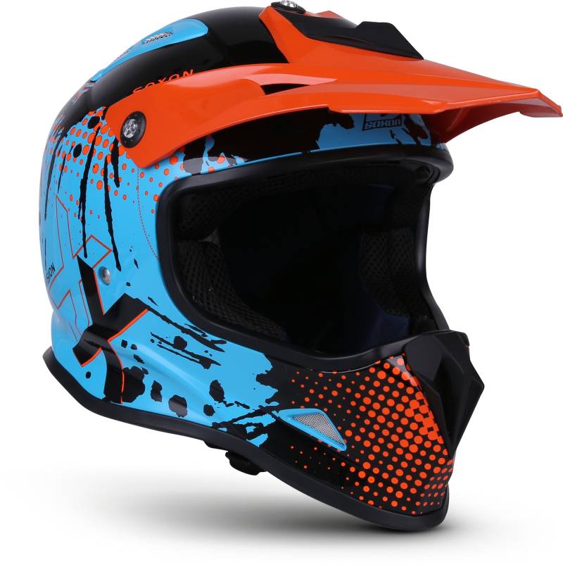 Soxon® SKC-33 „Fusion Orange“ · Kinder Cross-Helm · Motorrad-Helm MX Cross-Helm MTB BMX Cross-Bike Downhill Off-Road Enduro-Helm · ECE 22.05 Schnellverschluss SlimShell Tasche XXS (49-50cm) von Soxon