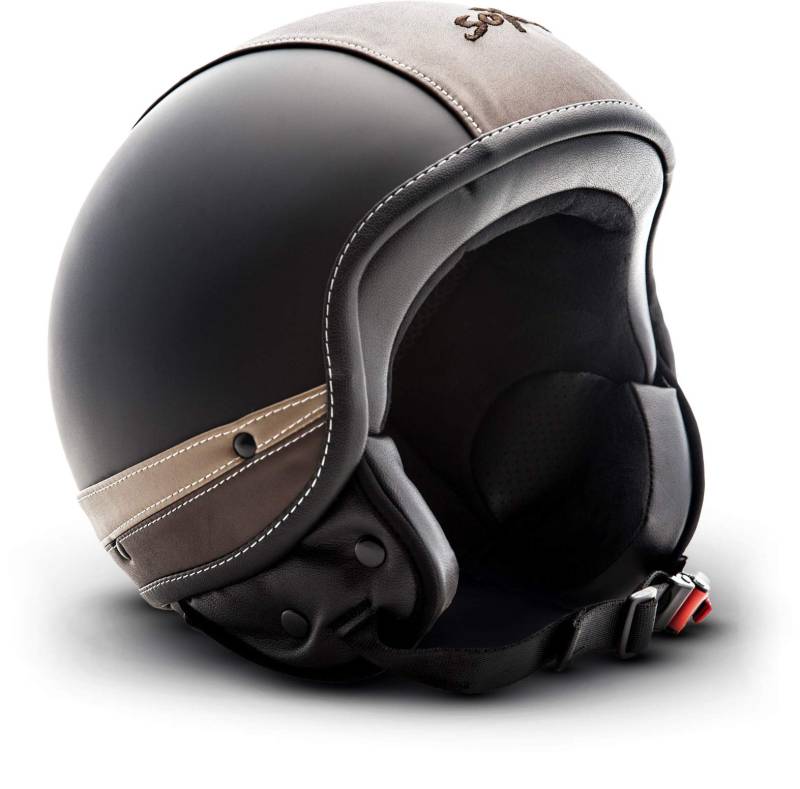 Soxon® SP-301 Urban „Black“ · Jet-Helm · Motorrad-Helm Roller-Helm Scooter-Helm Moped Mofa-Helm Chopper Retro Vespa Vintage Pilot Biker · ECE 22.05 Leather-Design Schnellverschluss Tasche XS (53-54cm) von SOXON