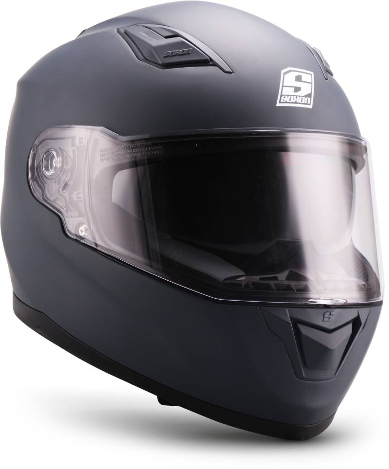 Soxon® ST-1000 Mono „Navy“ · Integral-Helm · Full-Face Motorrad-Helm Roller-Helm Scooter-Helm Cruiser Sturz-Helm Sport Urban · ECE 22.05 Sonnenvisier Schnellverschluss Tasche XXL (63-64cm) von Soxon