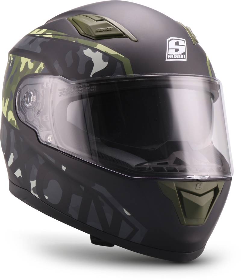 Soxon® ST-1000 Race „Camo“ · Integral-Helm · Full-Face Motorrad-Helm Roller-Helm Scooter-Helm Cruiser Sturz-Helm Sport Urban · ECE 22.05 Sonnenvisier Schnellverschluss Tasche XL (61-62cm) von Soxon