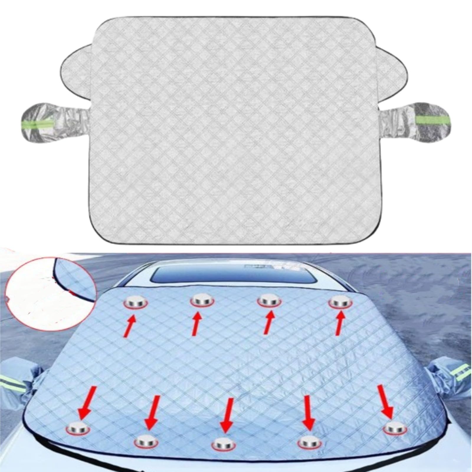 SOYUZERISH Frontscheibenabdeckung Auto, Scheibenabdeckung mit Seitenspiegelabdeckung Winter, Sonnenschutz Windschutzscheibenabdeckung Abdeckung mit 9 Magnet Fixierung Faltbare für Auto/SUVS von SOYUZERISH