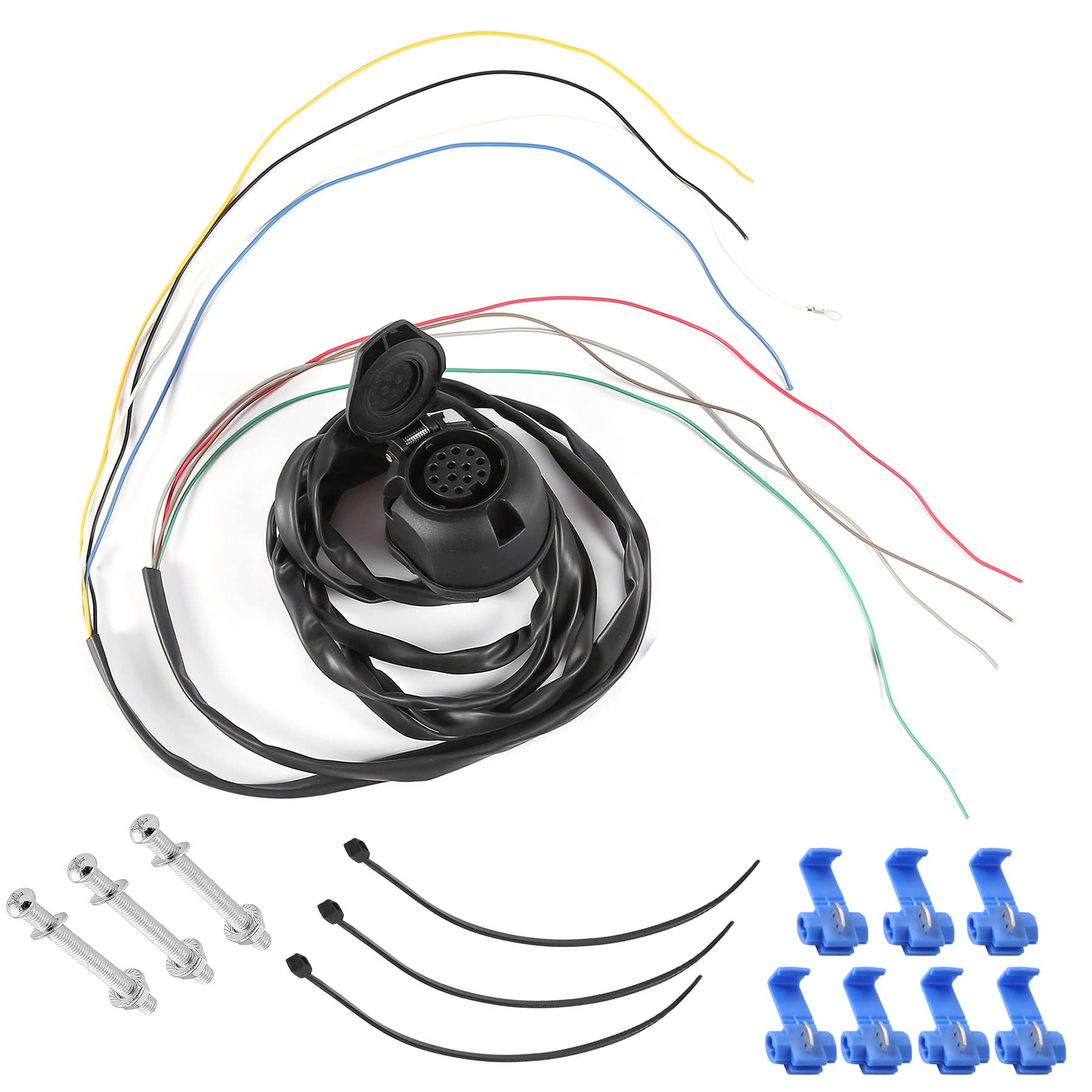 SPARKMOTO 13 Polige Anhängersteckdose mit Kabel 2m,Universal E-Satz AHK Steckdose 13 polig PKW Anhänger Elektrosätze für Anhängerkupplungen,Kit Anhängerkabel Steckdose 13 Polig für Anhänger,Hitch,LKW von SPARKMOTO