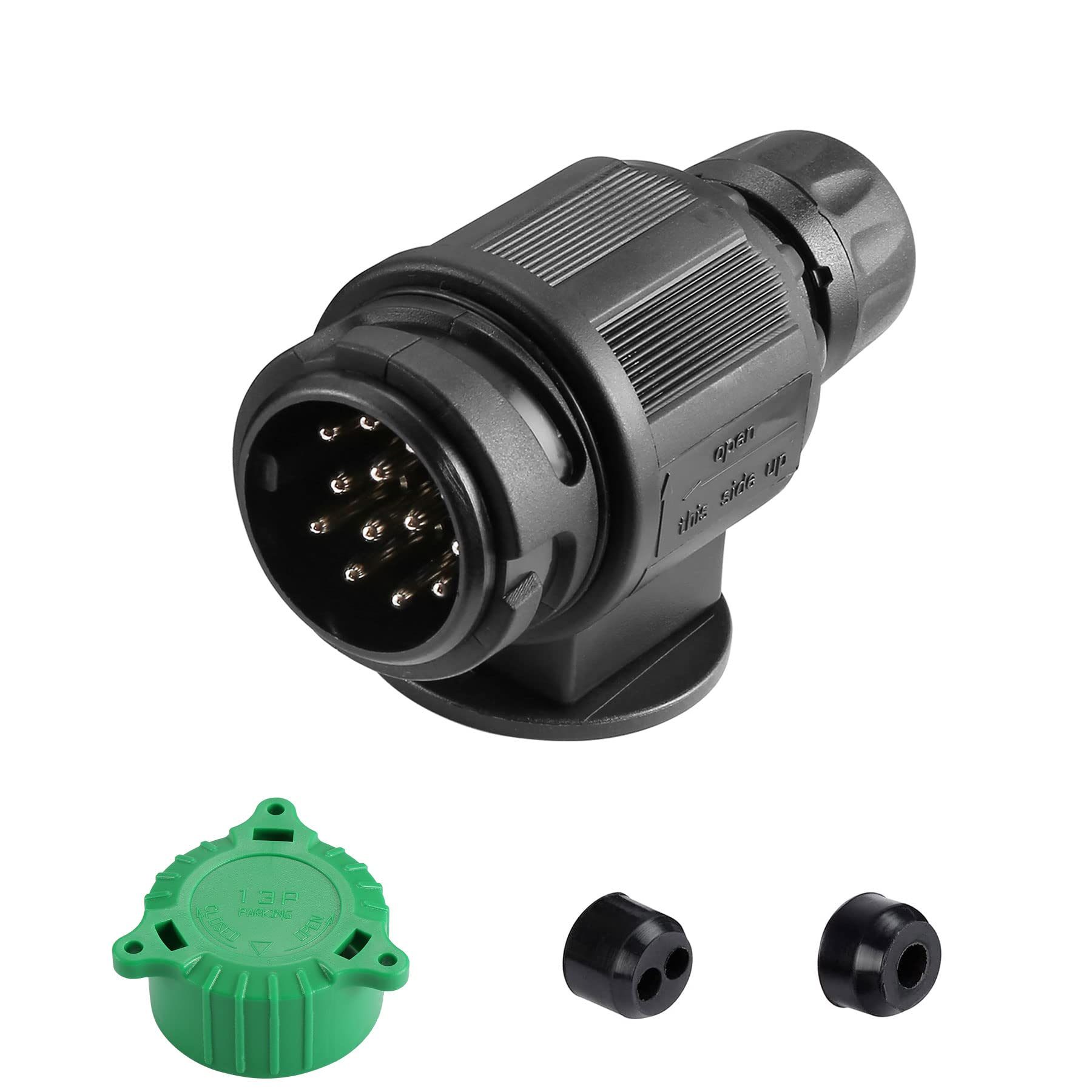 SPARKMOTO 13 poliger Stecker für Anhänger,mit Grün Parking Cover und Dichtungen,12V Wasserdicht 13 polige Anhängerstecker,AHK Adapter Stecker 13 polige Anhänger Stecker Für PKW Anhänger (Klassisch) von SPARKMOTO