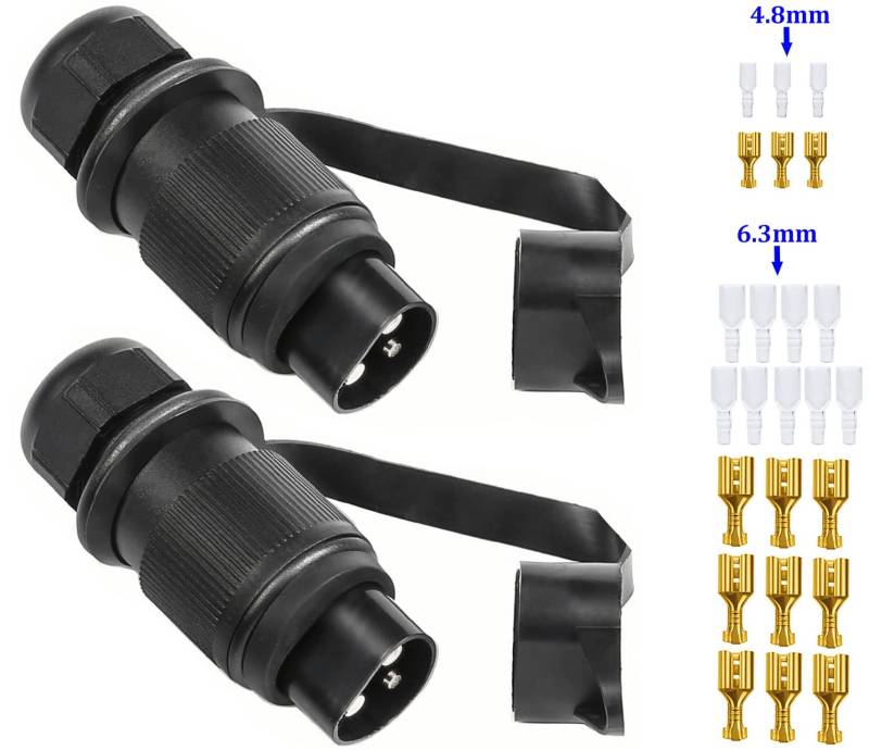 SPARKMOTO 2 Stück 3 Polig Traktor Stecker 12V 24V,Wasserdicht Stecker 3 Polig Für Traktor LKW KFZ Anhänger Stecker,Nach DIN 9680,Dreipoliger Stecker Mit Installation Flachsteckhülsen und Isolierhülse von SPARKMOTO