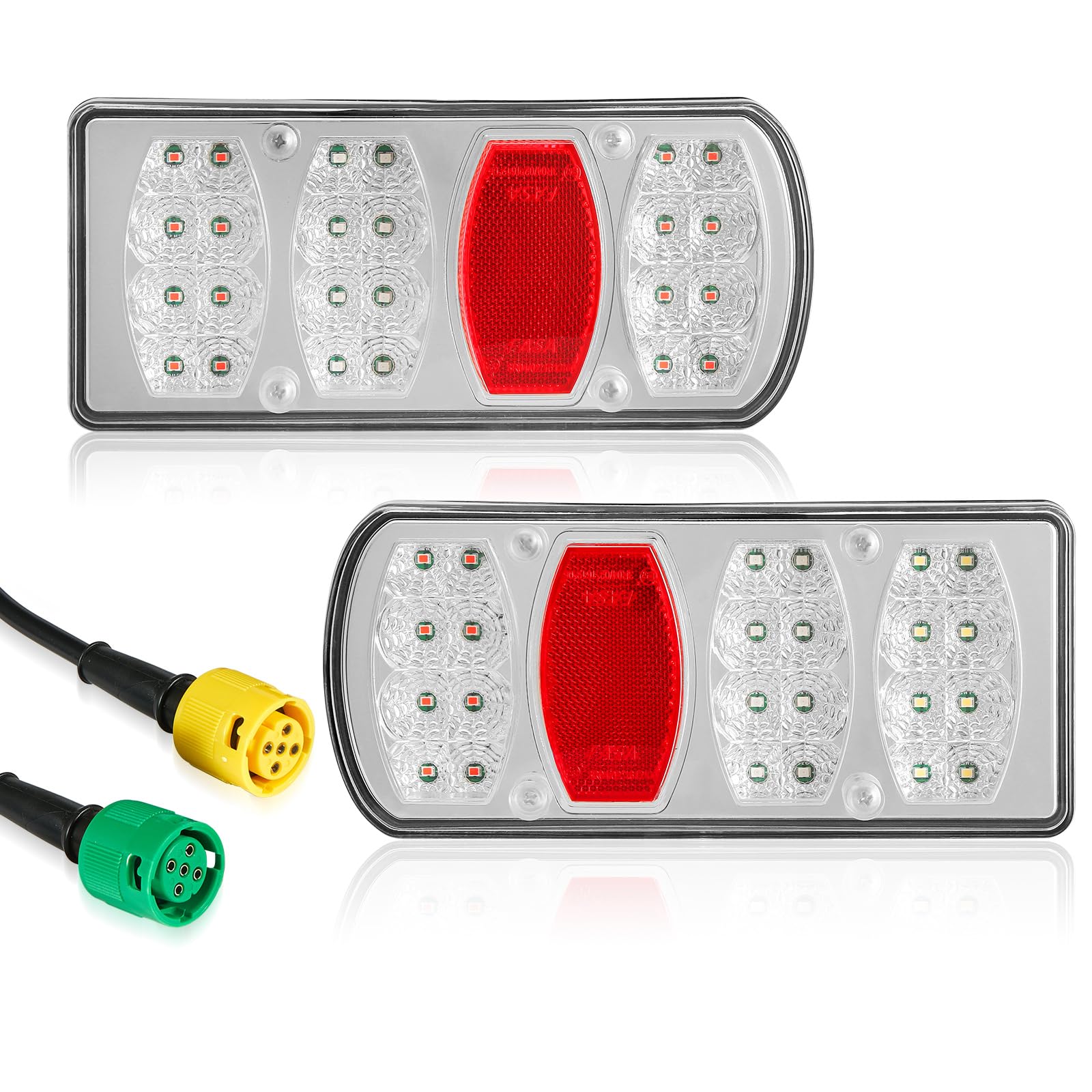 SPARKMOTO 2 Stück LED Rückleuchten Set Für Anhänger Mit 5 Polig Bajonett Stecker,12V 24V Universal LKW PKW Anhänger Beleuchtung Rückleuchten LED, Anhänger Rückleuchten LED Wasserdicht von SPARKMOTO