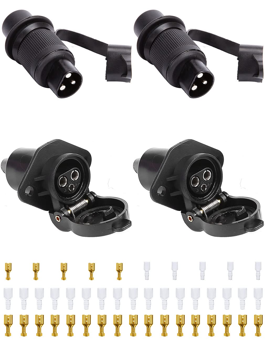 SPARKMOTO 2 Stück Steckdose 3 Polig und Stecker 3 Polig, 12V 24V Traktor 3 polig Steckdose Stecker, Din 9680 Wasserdicht Landmaschinen Stecker Steckdose 3 Polig Für Traktor Anhänger LKW PKW(2 Stück) von SPARKMOTO