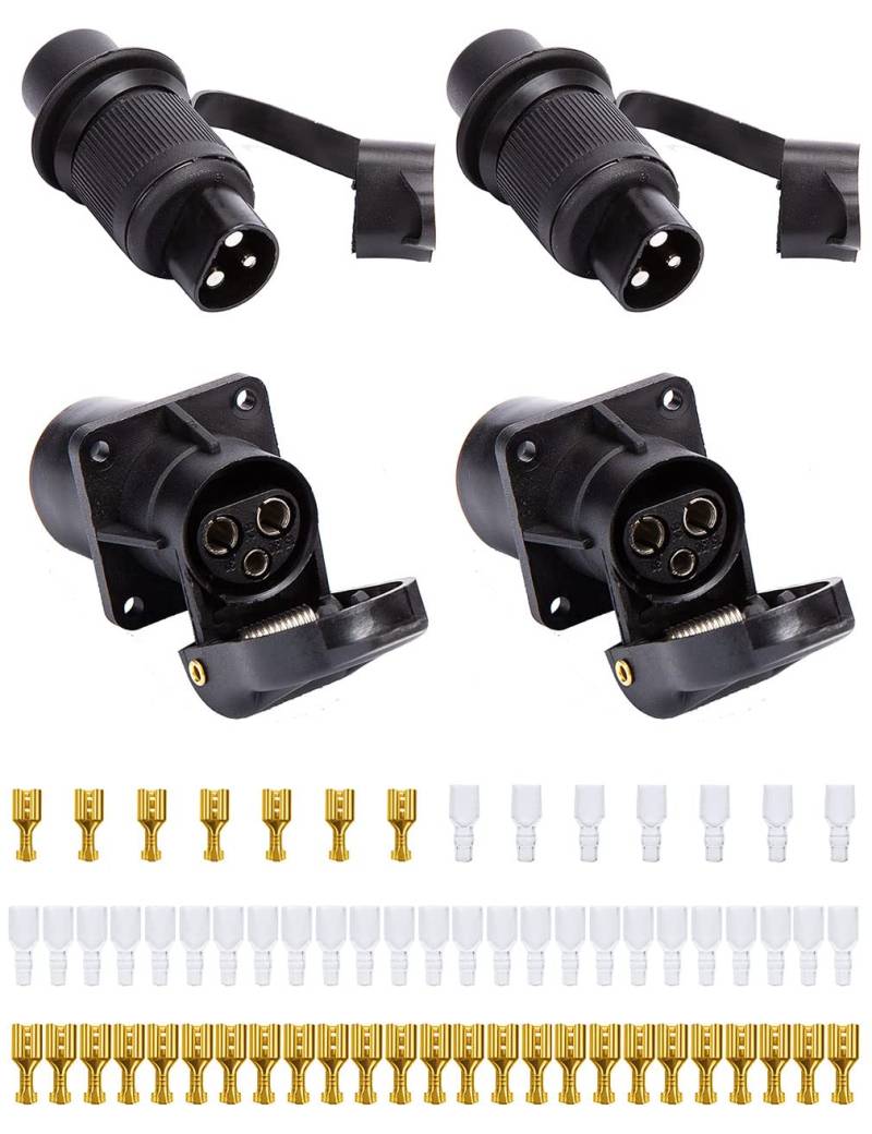 SPARKMOTO 2 Stück x 3 Polig Traktor Stecker Steckdose 12V 24V, Wasserdicht 3 poliger stecker 12v Traktor und 3 polige Steckdose,Traktor 3 poliger Stecker und 3 polige Traktor Steckdose(2 Stück) von SPARKMOTO