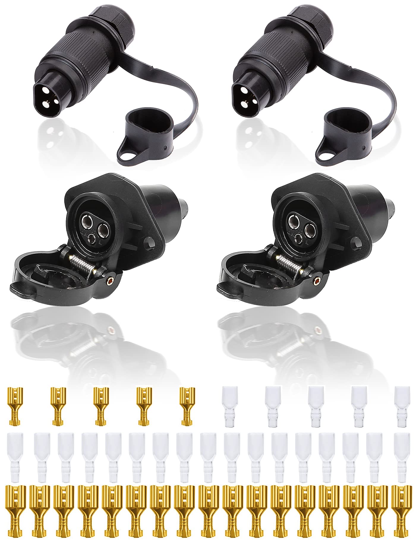 SPARKMOTO 2 Stück x 3 Polig Traktor Stecker Steckdose 12V 24V, nach DIN 9680,Wasserdicht Stecker Steckdose 3 Polig Für Traktor PKW RV LKW KFZ Anhänger Landmaschinen 3 Polig Stecker Steckdose(2 Stück) von SPARKMOTO