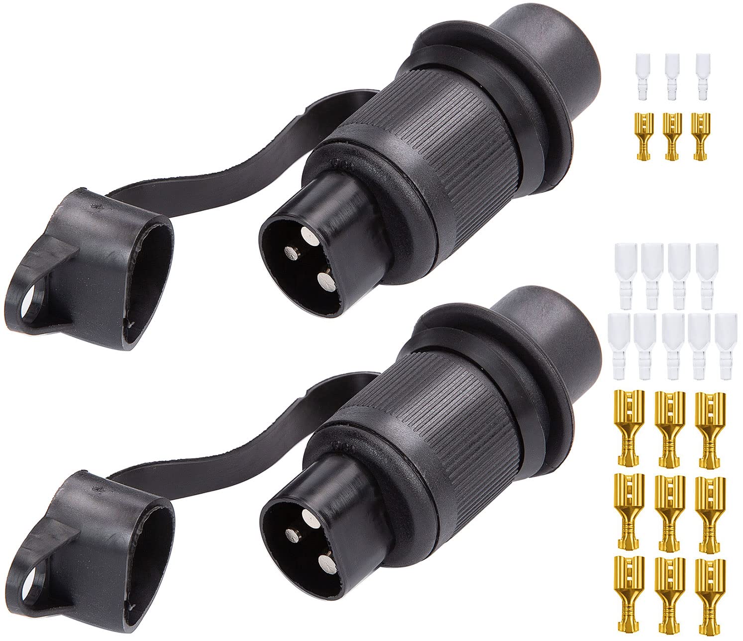 SPARKMOTO 2 Stück x 3 poliger traktor stecker, 12V 24V Wasserdicht Stecker 3 Polig Für Traktor Anhänger Landmaschinen 3 Polig Stecker,Nach DIN 9680,Mit Installation Flachsteckhülsen und Isolierhülse von SPARKMOTO