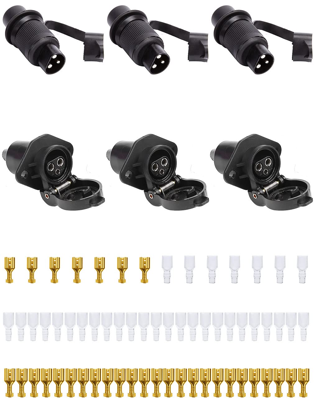 SPARKMOTO 3 Stück Steckdose 3 Polig und Stecker 3 Polig, 12V 24V Traktor 3 polig Steckdose Stecker, Din 9680 Wasserdicht Landmaschinen Stecker Steckdose 3 Polig Für Traktor Anhänger LKW PKW(3 Stück) von SPARKMOTO