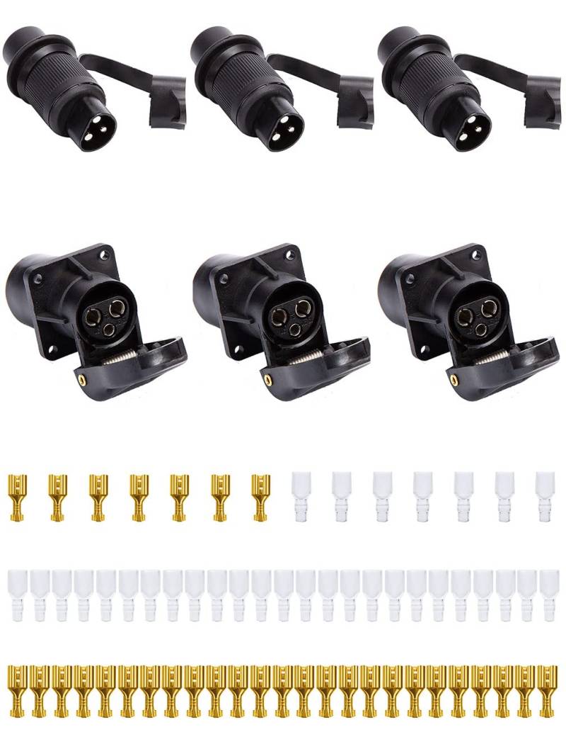 SPARKMOTO 3 Stück x 3 Polig Traktor Stecker Steckdose 12V 24V, Wasserdicht 3 poliger stecker 12v traktor und 3 polige steckdose,Traktor 3 poliger Stecker und 3 polige Traktor Steckdose(3 Stück) von SPARKMOTO