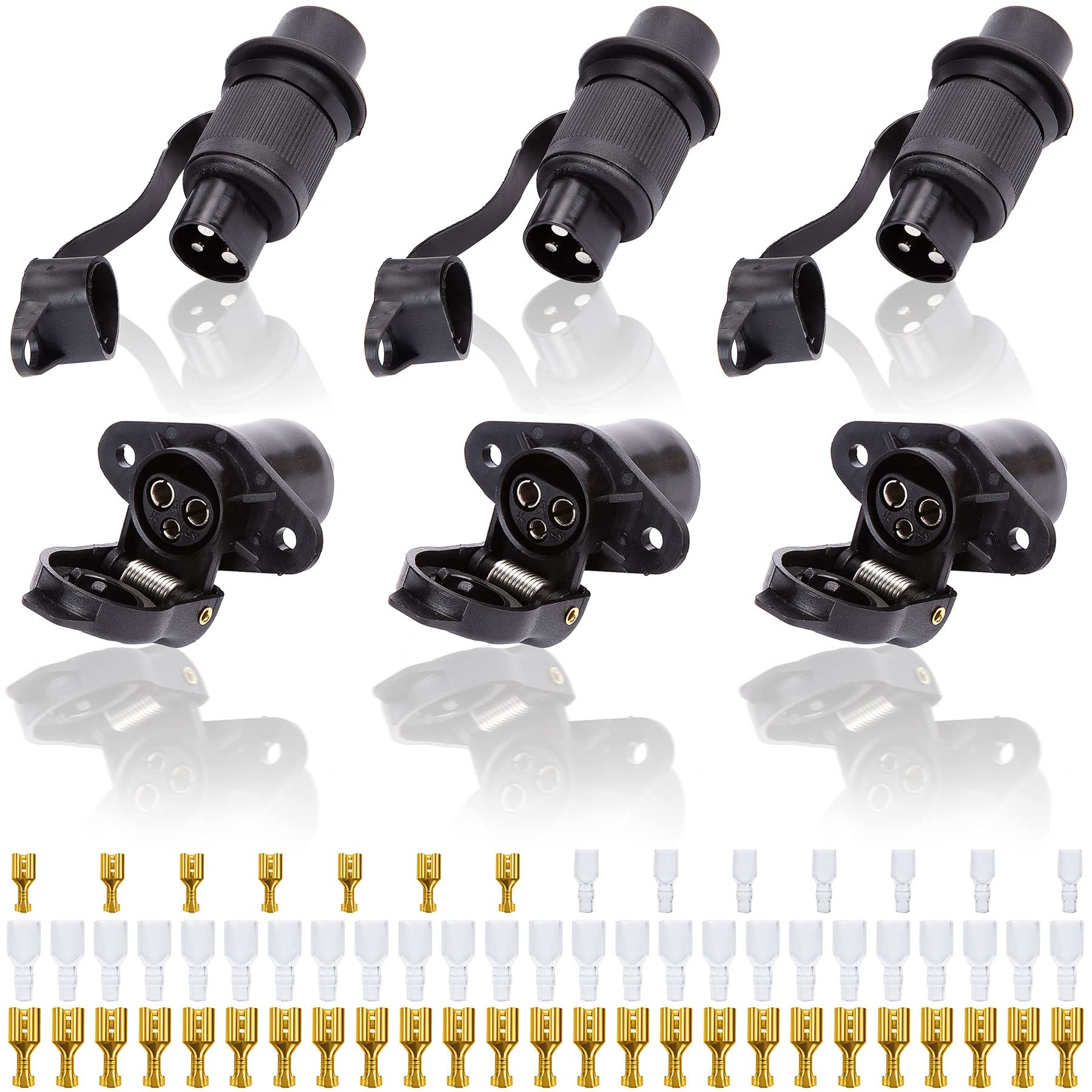 SPARKMOTO 3 Stück x 3 Poliger Stecker Und 3 Stück x 3 Polige Steckdose,12V 24V Traktor Stecker 3 Polig Traktor Steckdose 3 Polig,DIN 9680,Wasserdicht Stecker Steckdose 3 Polig Für Traktor (3 Stück) von SPARKMOTO