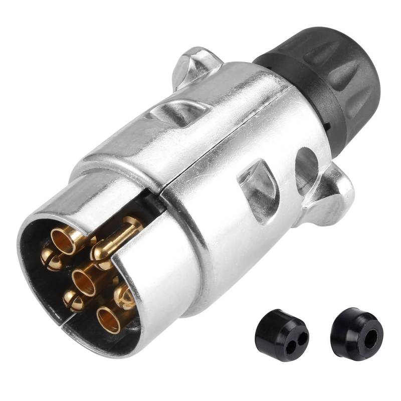 SPARKMOTO 7 Poliger Anhänger Stecker, mit Aluminiumgehäuse, nach ISO 1724, mit wasserfester Dichtung,7Pin Hänger Stecker,12V 7 poliger Metall Stecker für PKW KFZ AHK 7-pol Anhänger Stecker(Nuss Kappe) von SPARKMOTO