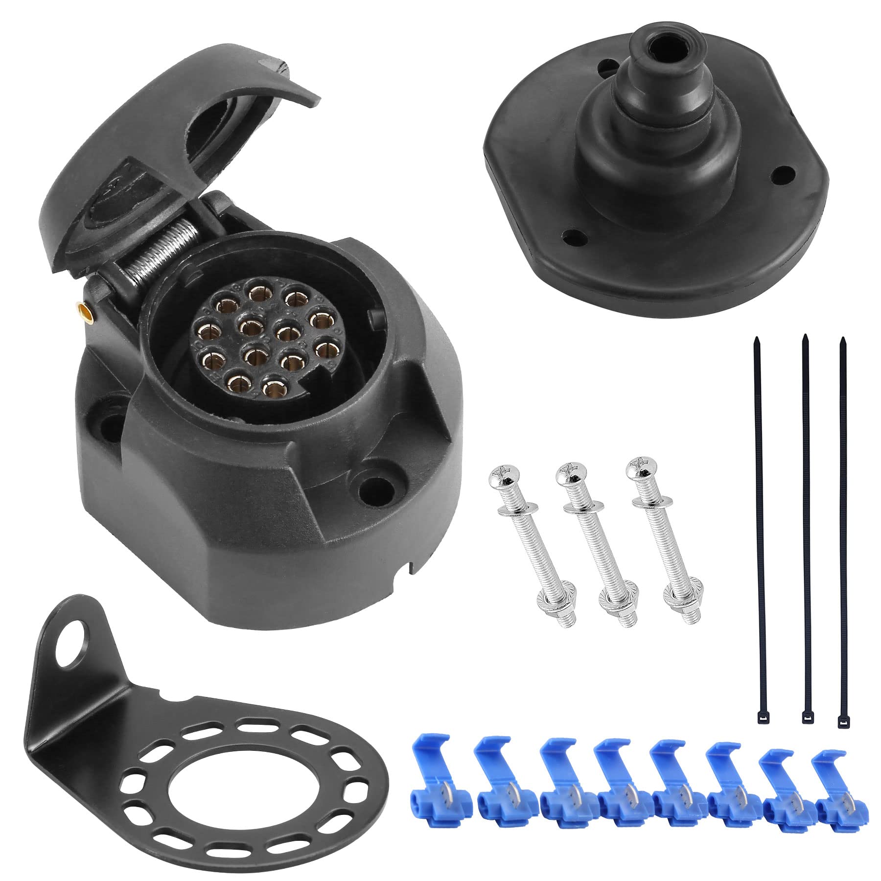 SPARKMOTO Anhänger Steckdose 13 Polig, mit Metall Steckdose Montagehalterung Wasserfester Dichtung,12V Wasserdicht 13 polige Anhängersteckdose,PKW Auto Anhängerkupplung 13polig Steckdose,nach ISO11446 von SPARKMOTO