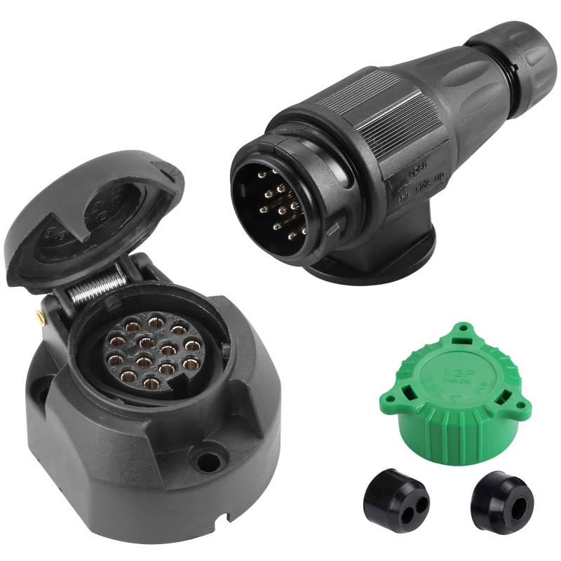 SPARKMOTO Anhänger Stecker 13 Polig und Anhänger Steckdose 13 Polig, nach ISO11446,12V Wasserdicht 13 Polige Anhänger Stecker Steckdose für KFZ Anhänger Wohnwagen AHK Adapter Steckdose Stecker(lang) von SPARKMOTO