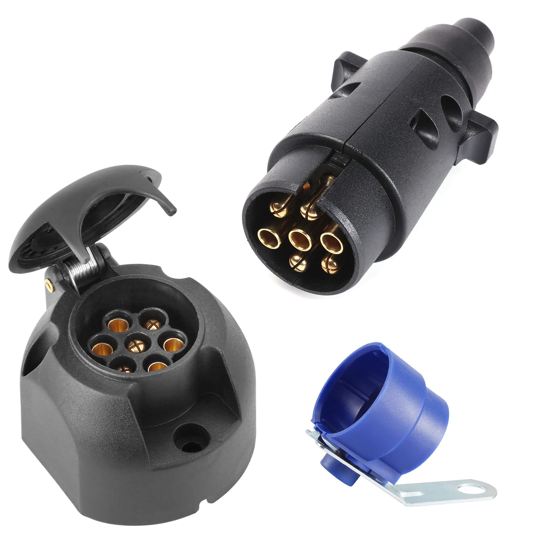 SPARKMOTO Anhänger Stecker 7 Polig Anhänger Steckdose 7 Polig Set mit Blau Steckerhalter,12V Wasserdicht 7Polige Anhänger Stecker Steckdose für PKW Anhänger AHK Adapter Stecker Steckdose(Gummistiefel) von SPARKMOTO