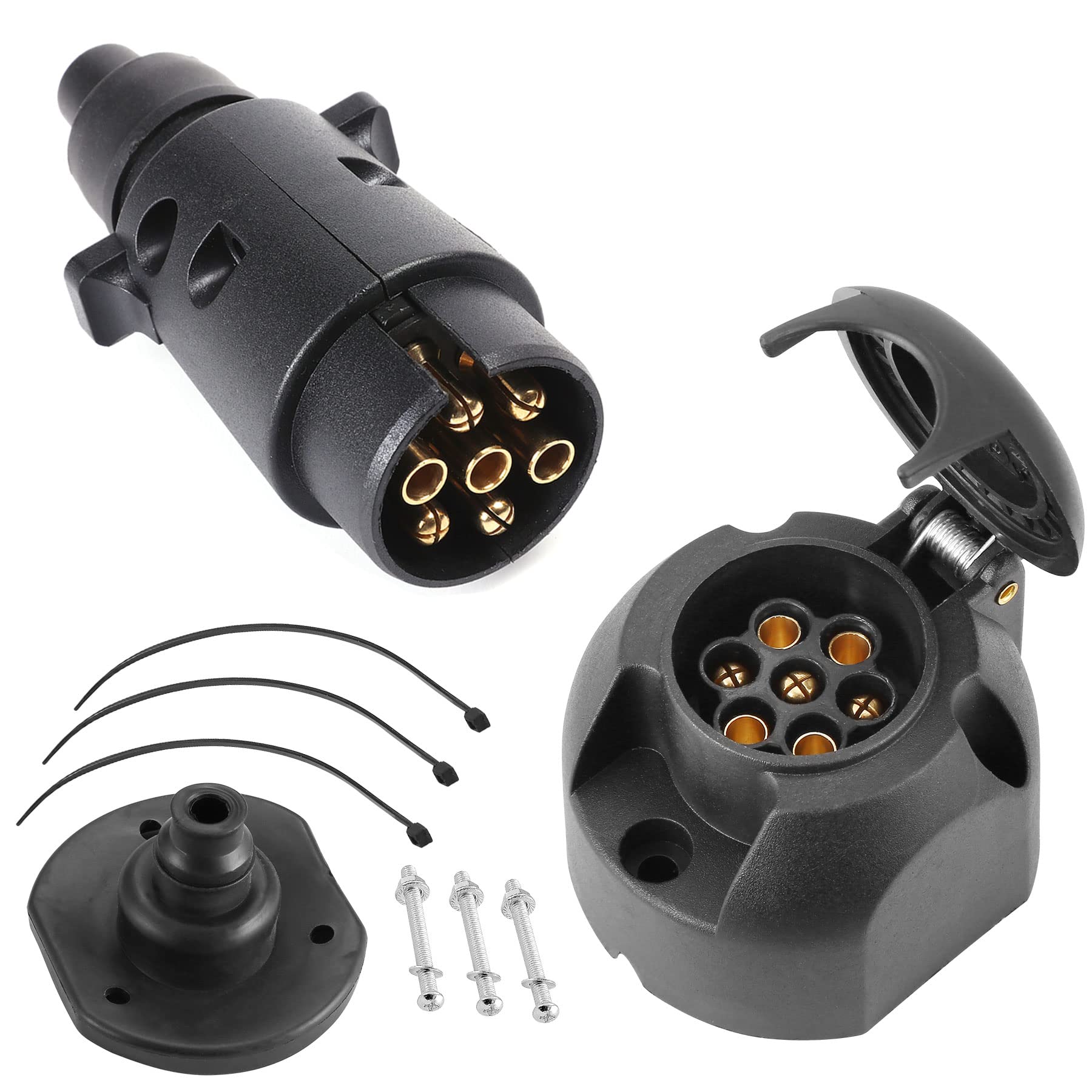 SPARKMOTO Anhänger Stecker 7 Polig Anhänger Steckdose 7 Polig Set mit Montagezubehör,12V Wasserdicht 7 Polige Anhänger Stecker Anhänger Steckdose von SPARKMOTO