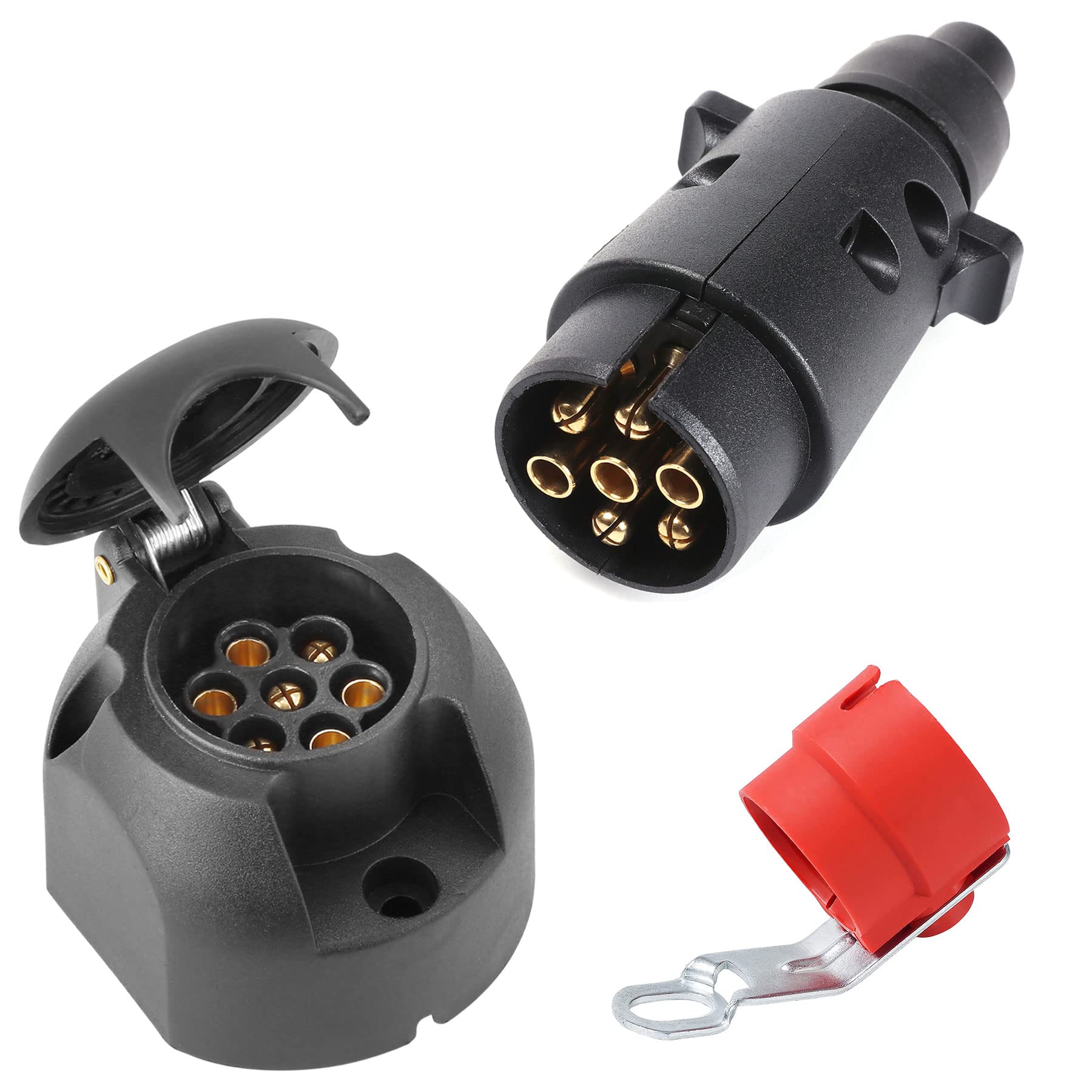 SPARKMOTO Anhänger Stecker 7 Polig Anhänger Steckdose 7 Polig Set mit Rot Steckerhalter,12V 7 Polige Anhänger Stecker Steckdose für PKW Anhänger AHK von SPARKMOTO