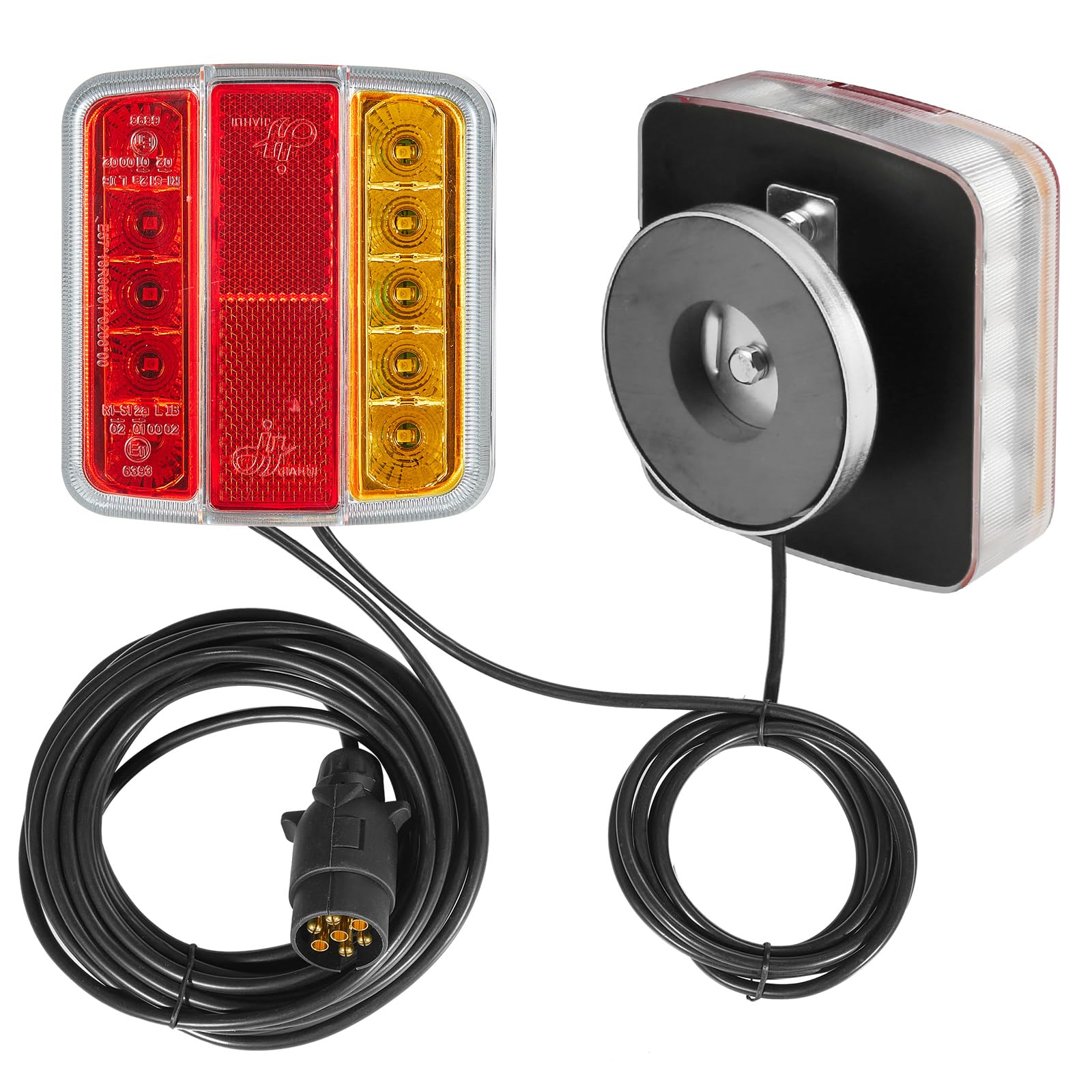 SPARKMOTO LED Rückleuchten Anhänger Mit Magnet, Rücklicht Anhänger Beleuchtung 7 polig komplettset Magnetisch 12V verkabelt 7 polig Stecker und 7,5m Kabel, 5 Funktionen von SPARKMOTO