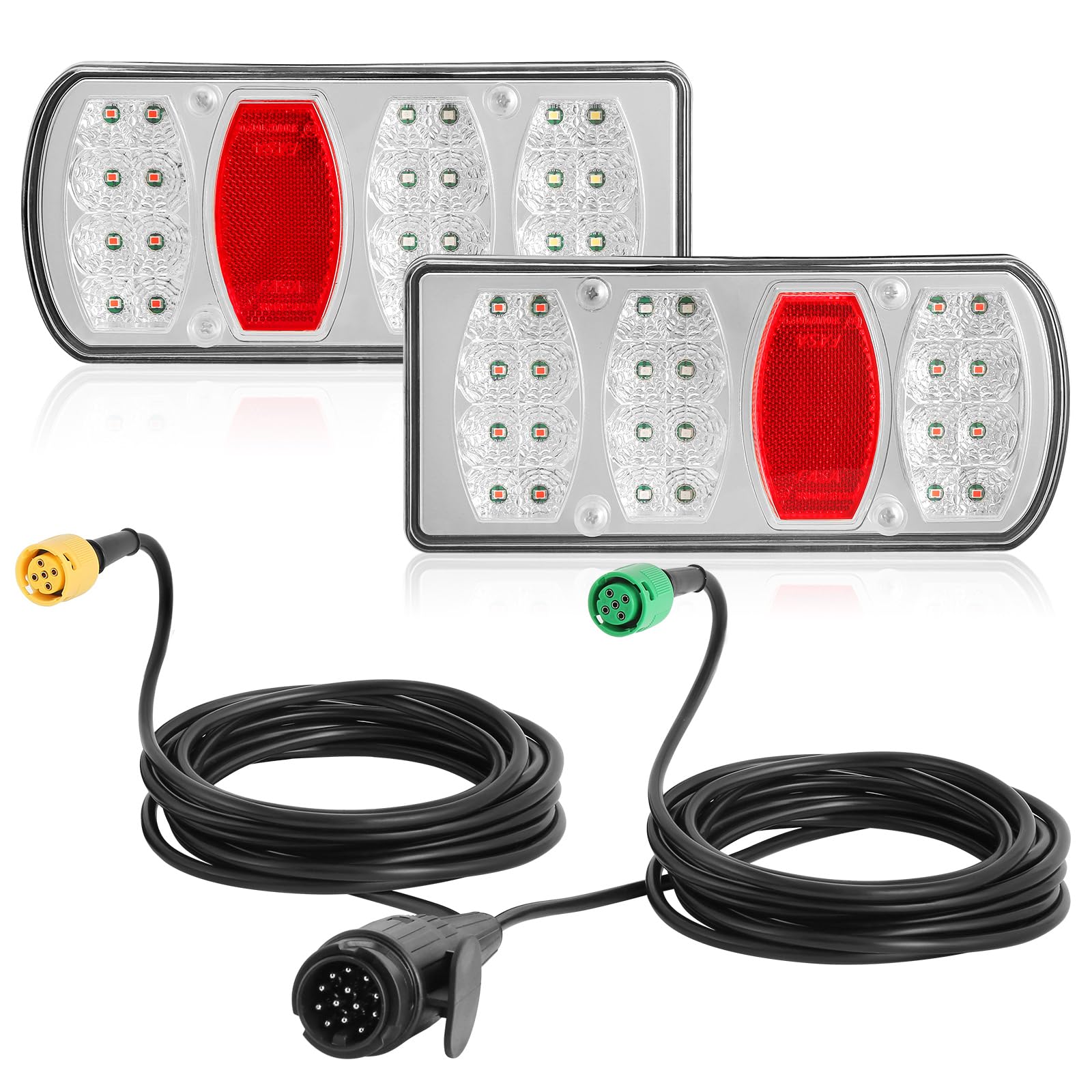 SPARKMOTO LED Rückleuchten Set für Anhänger, Rücklicht Anhänger Beleuchtung 13 polig, 12V 24V Anhängerbeleuchtung Rücklichter mit 6 Funktionen,Anhänger Rücklichter Komplett mit 2 * 5.5m Kabelsatz von SPARKMOTO