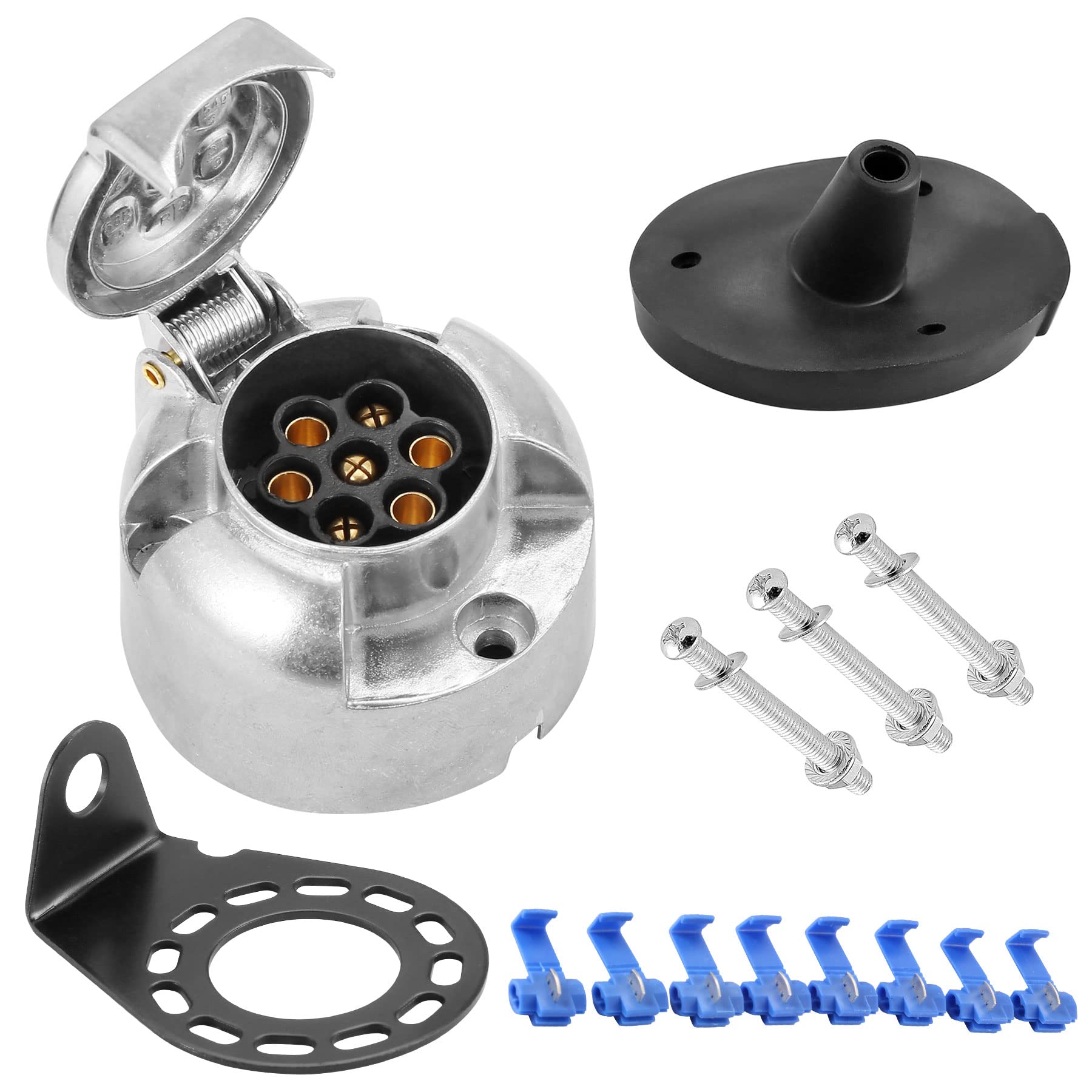 SPARKMOTO Metall Anhänger Steckdose 7 Polig,12V Wasserdicht 7 Polige Aluminiumlegierung Anhänger Steckdose mit Montagezubehör,inkl.Montageplatte und Dichtung,Hänger Steckdose für Anhänger PKW AHK dose von SPARKMOTO