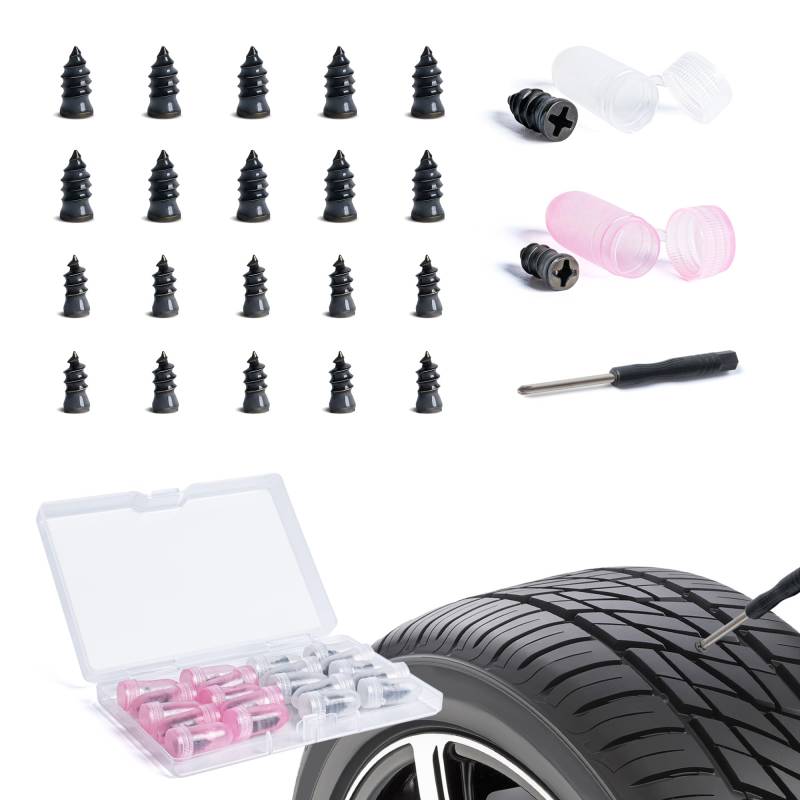 SPDYCESS 20 Stück Reifen Reparaturset Kfz, Felgen Reparaturset mit Schraubendreher, Tubeless Vakuum Pannenset Nagel für Auto Motorrad Fahrrad (10S + 10L) von SPDYCESS