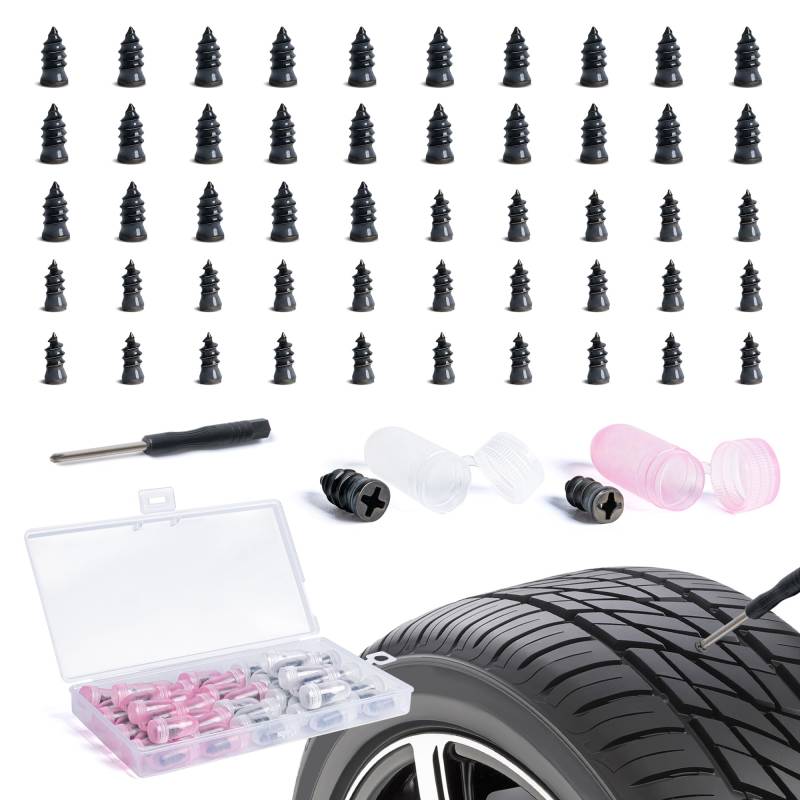 SPDYCESS 50 Stück Reifen Reparaturset Kfz, Felgen Reparaturset mit Schraubendreher, Tubeless Vakuum Pannenset Nagel für Auto Motorrad Fahrrad (25S + 25L) von SPDYCESS