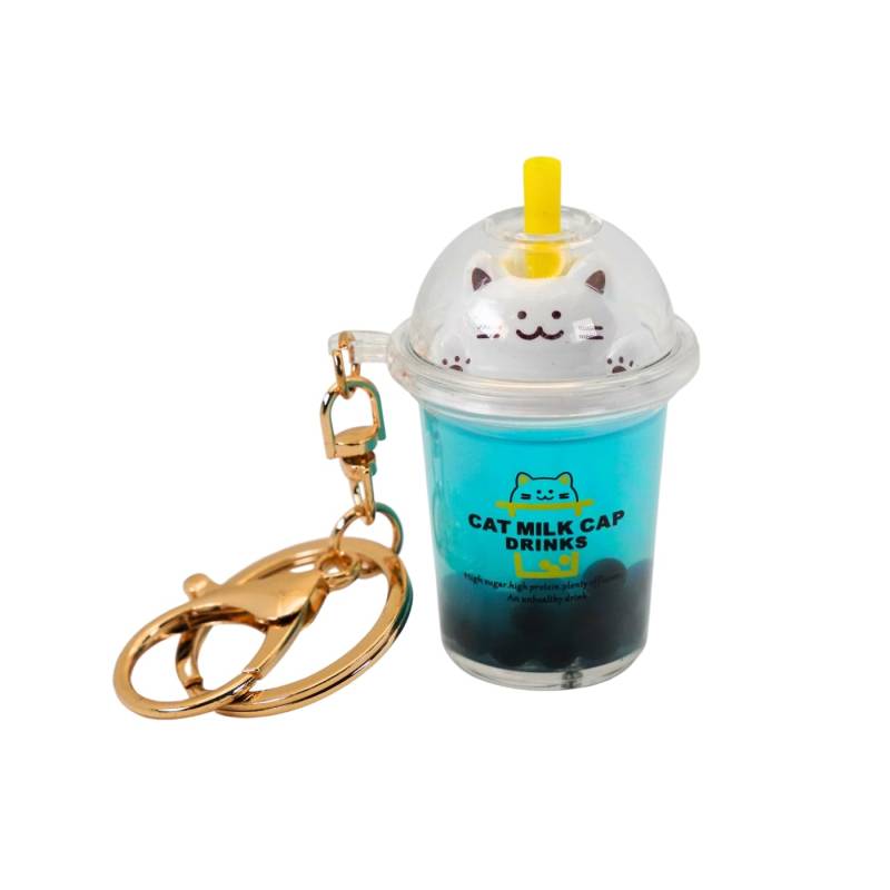 SPEEDYUNI Charming Boba Katze Milch Tee Schlüsselanhänger Katze Milch Kappe Drink Serie Schwimmende Boba Acryl Tasche Dekoration Geschenke, Blau, Einheitsgröße von SPEEDYUNI