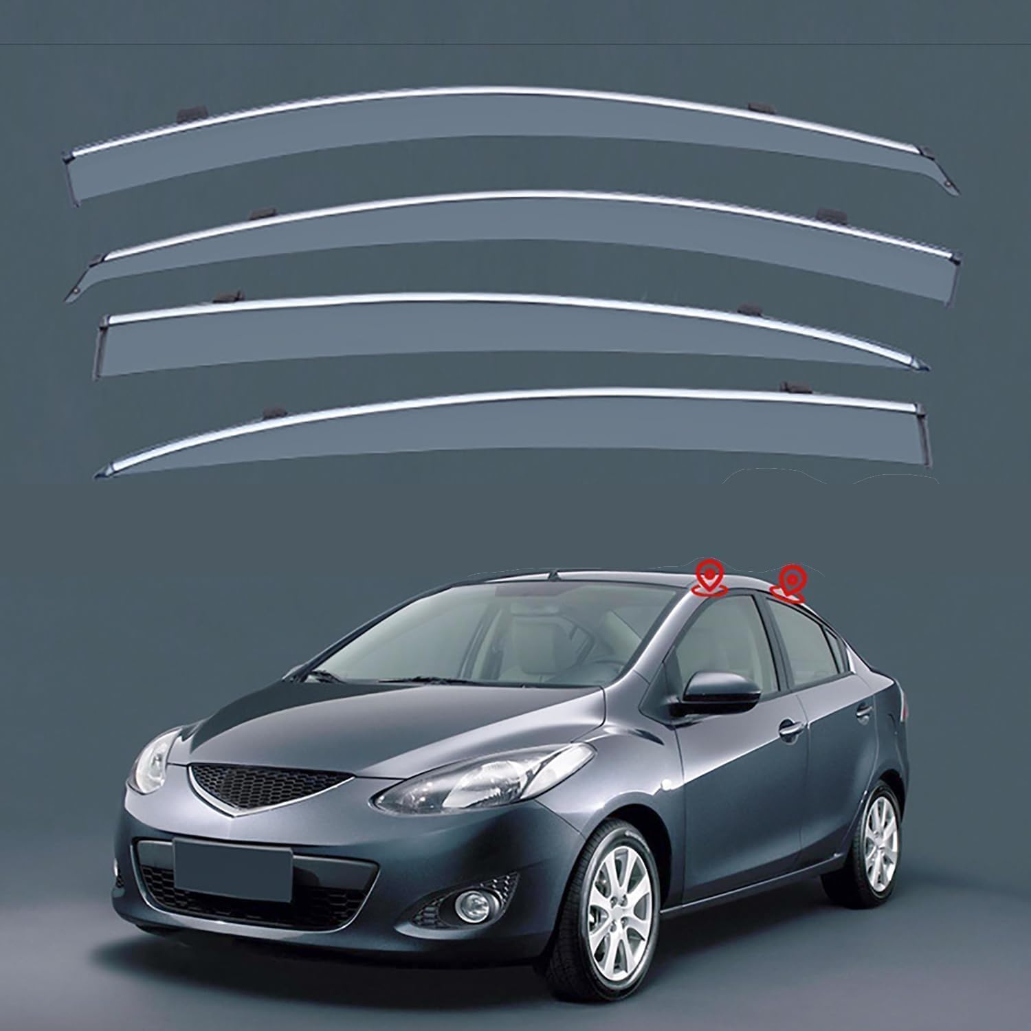 Autofenster-Windabweiser-Visier für Mazda 2 Sadoon MK2 DE/DH 2008-2010, Auto-Windabweiser/Sonnenblende/Auto-Regenschutz/Deflektor/Markisenabdeckung/Lüftungsschutz von SPEL3LQQ