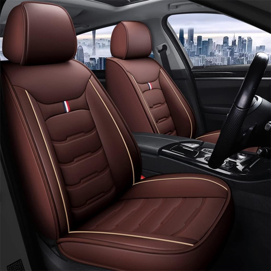 SPEL3LQQ Auto Sitzbezügesets für Chrysler Voyager, atmungsaktiv und leicht zu reinigen wasserdichte Autositzschoner,Coffee von SPEL3LQQ