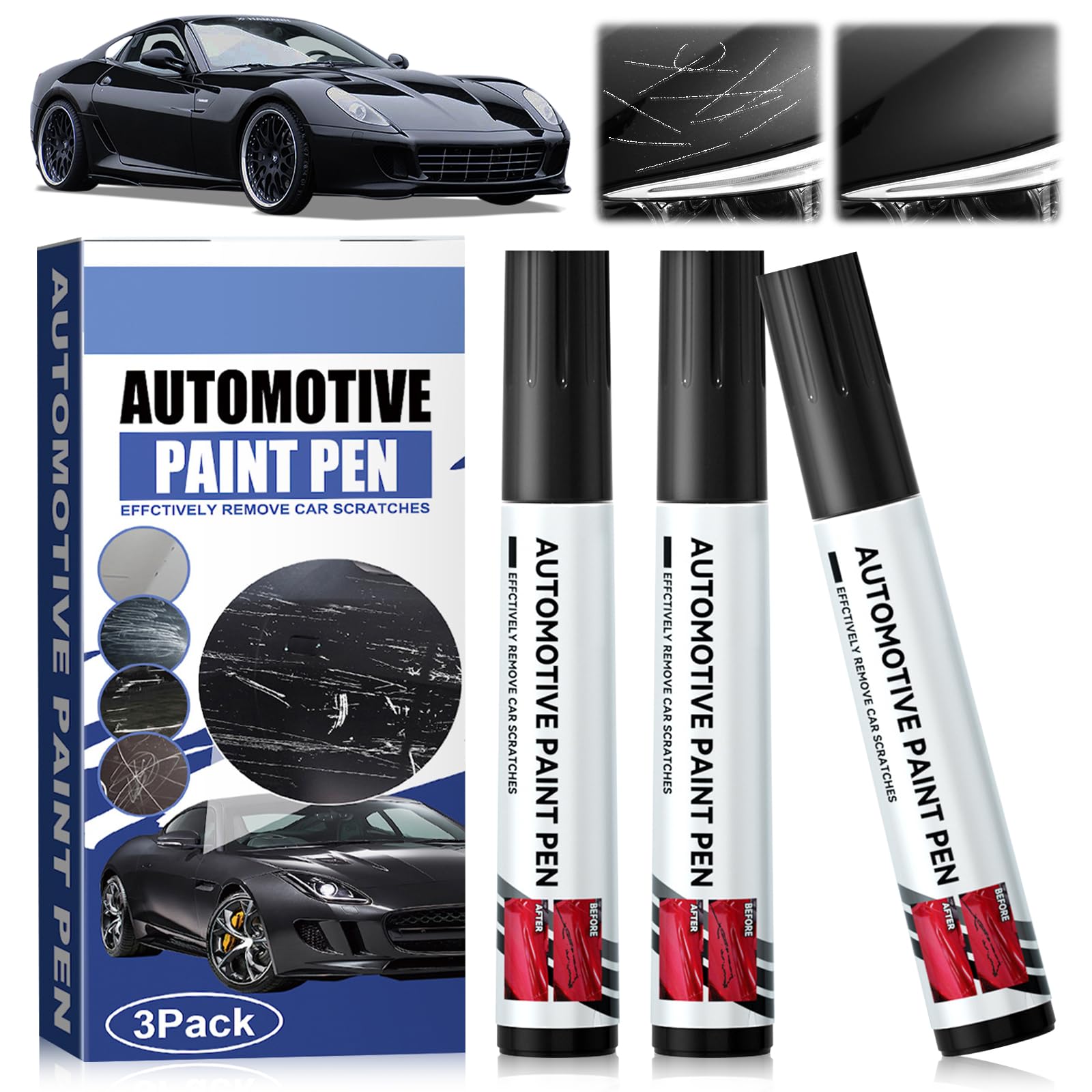 SPERMUOY Auto Lackstift Schwarz,3 Stück Lackreparaturstift Auto Lack Reparatur-Stift,Auto Kratzer Reparatur Stift,Universal Autolack Lackstift für Motorrädern, Autolack von SPERMUOY