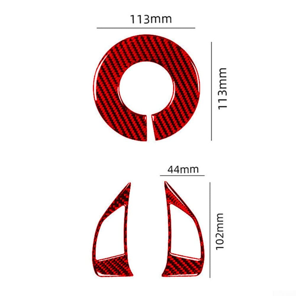 3 Stück für Fiat 500 rote Kohlefaser-Innenraum-Lenkrad-Akzent-Abdeckung von SPORTARC