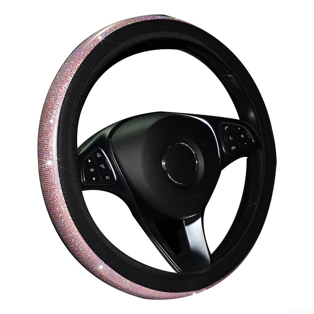 Bling Strass Lenkradbezug für 14 5 bis 15 Zoll Räder Sparkling Design für Auto Innenraum (Rosa) von SPORTARC