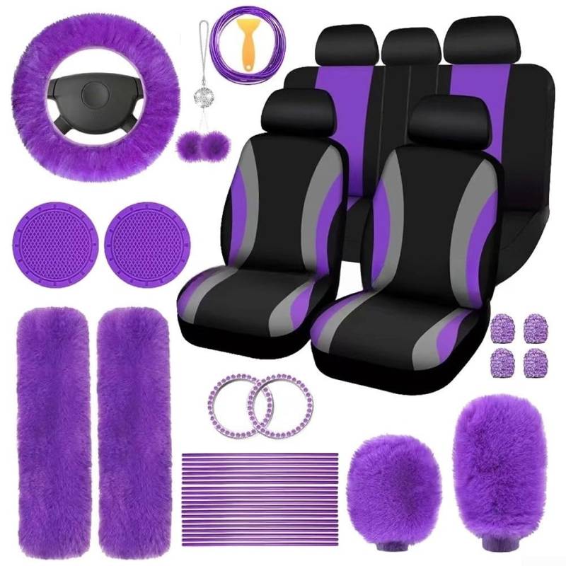 Plush Comfort Driving Essentials Komplett-Set aus Lenkrad, Handbremse und Schalthebelbezügen für Autos (lila) von SPORTARC