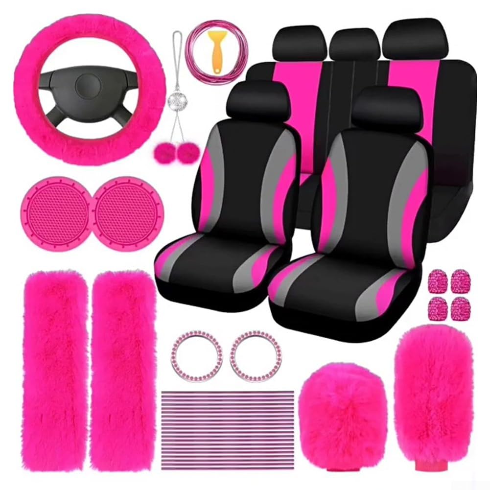 Plush Comfort Driving Essentials Komplett-Set aus Lenkrad, Handbremse und Schaltung für Autos (Rosarot) von SPORTARC