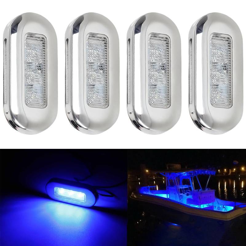 SPORWAY 4 Stück Navigationslicht, LED Navigationslicht, 12V Signalleuchte, Boot Heck Licht für Ponton Fischerboot Kajak Segelboot Bass Boat Vessel (Blau) von SPORWAY