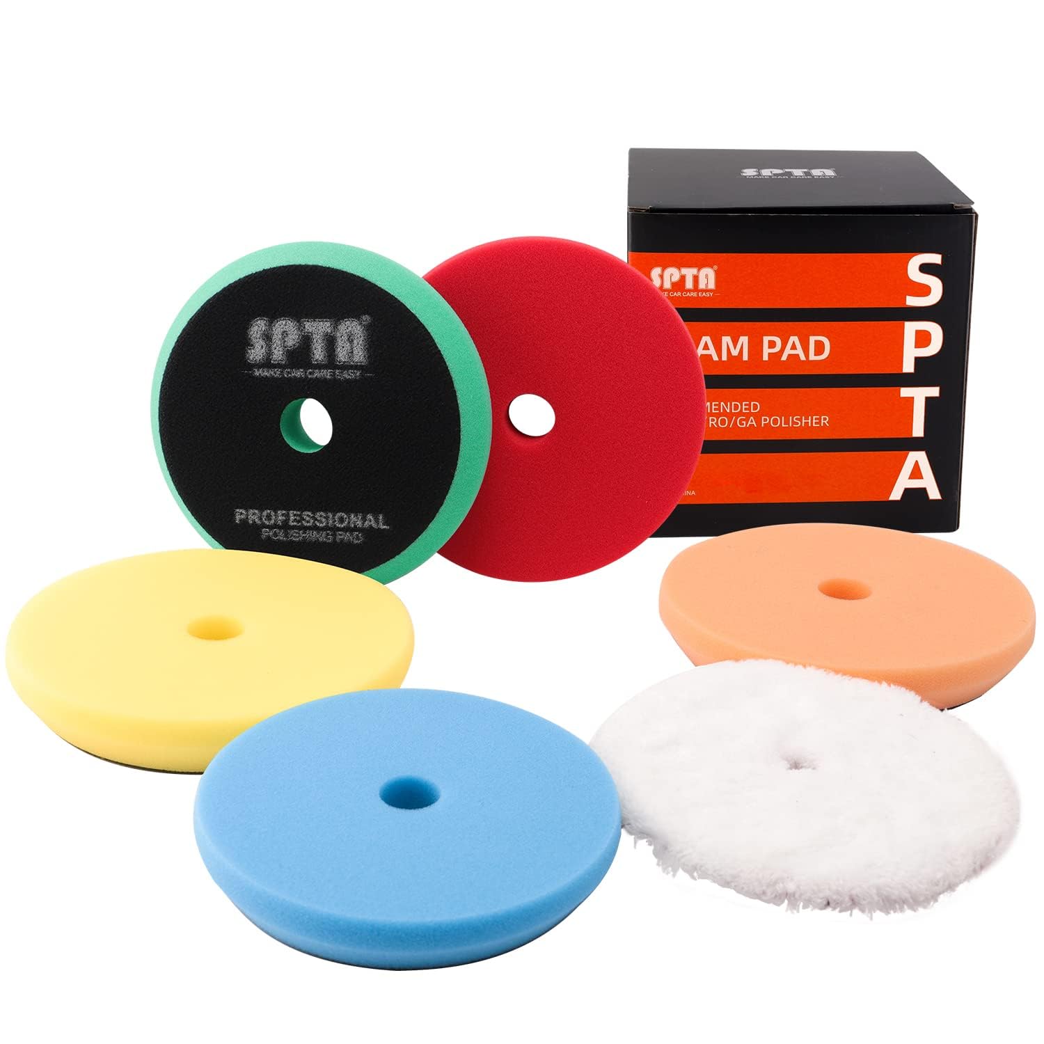 Polierschwamm, SPTA 5tlg 125mm Klett Polierpad Polierschwämme Polieraufsatz Wachs Schwämme Auto Polierpad Polieren Pad Schwamm Polierschaum Set für 125mm Exzenter Poliermaschine Schleifmaschine von SPTA