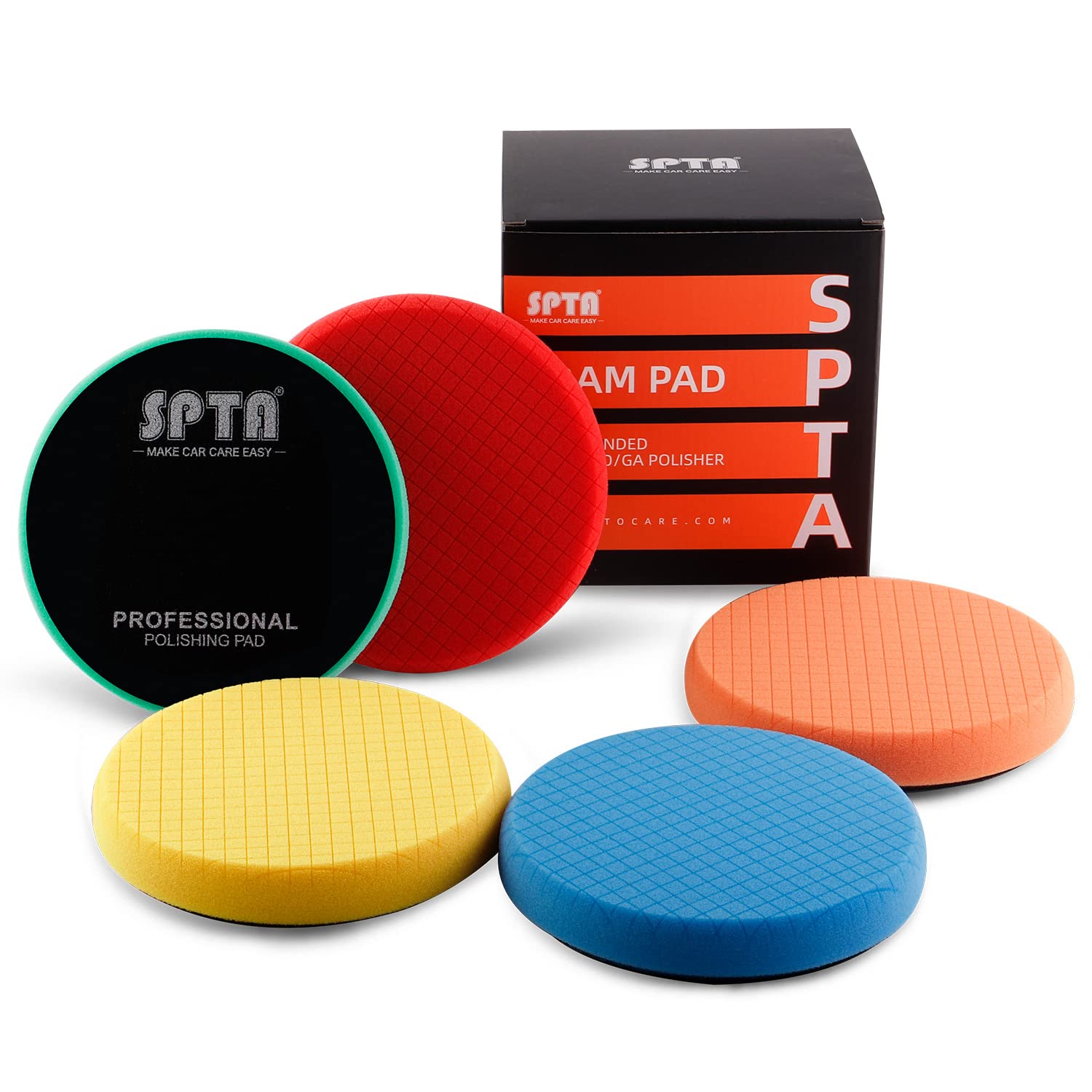 SPTA 5tlg 150mm Polierschwämme Pad Wachs Schwämme Pad Polierschwamm Auto Polieren Pad Schwamm Polierschaum Pad Set für Exzenter Poliermaschine Schleifmaschine - Auto polieren Profiset von SPTA