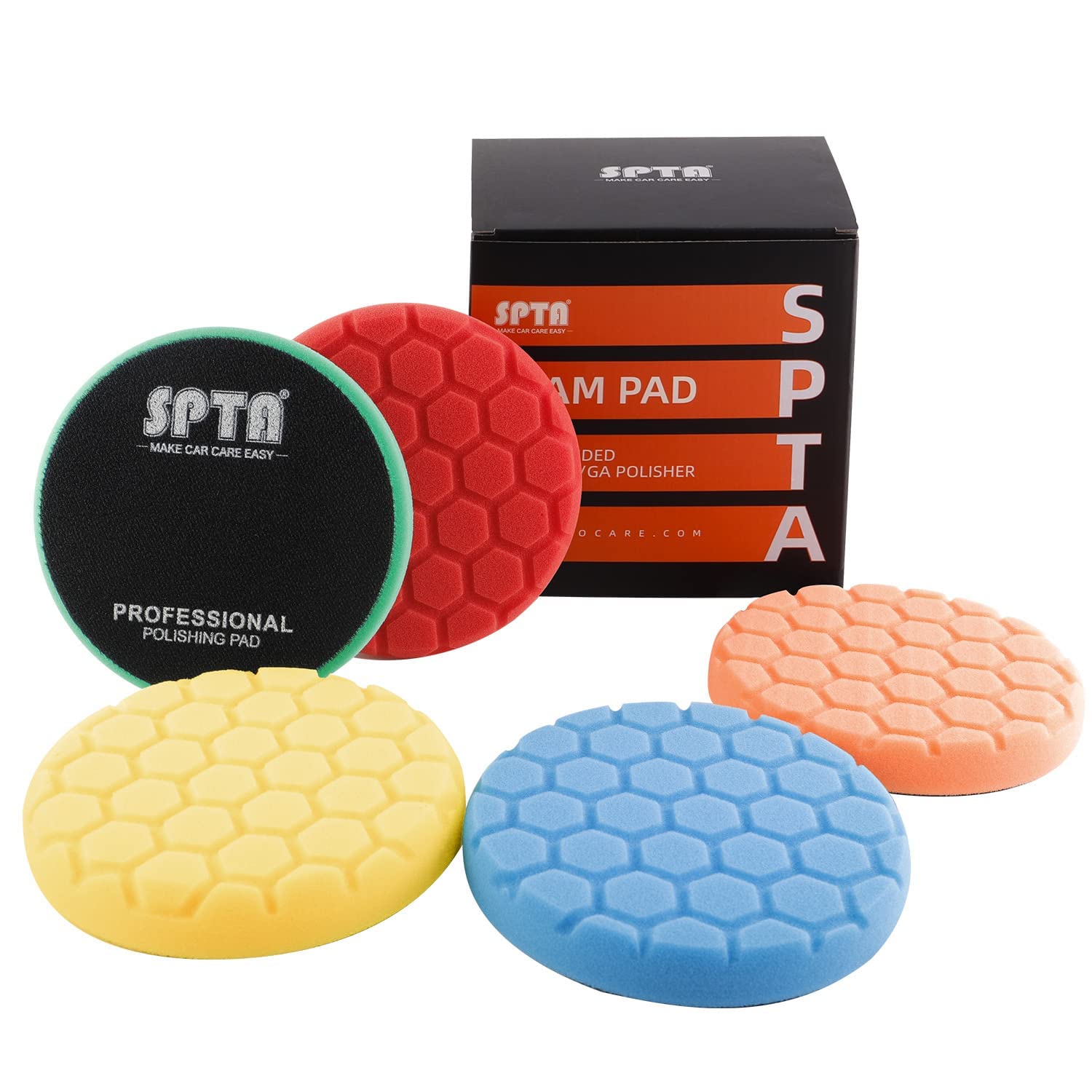 SPTA 75mm Polierpad Hex-Logic Polierschwämme Wachs Schwämme Auto Polierschwamm Polierpad Polieren Pad Schwamm Polierschaum Set für Exzenter Poliermaschine Schleifmaschine von SPTA