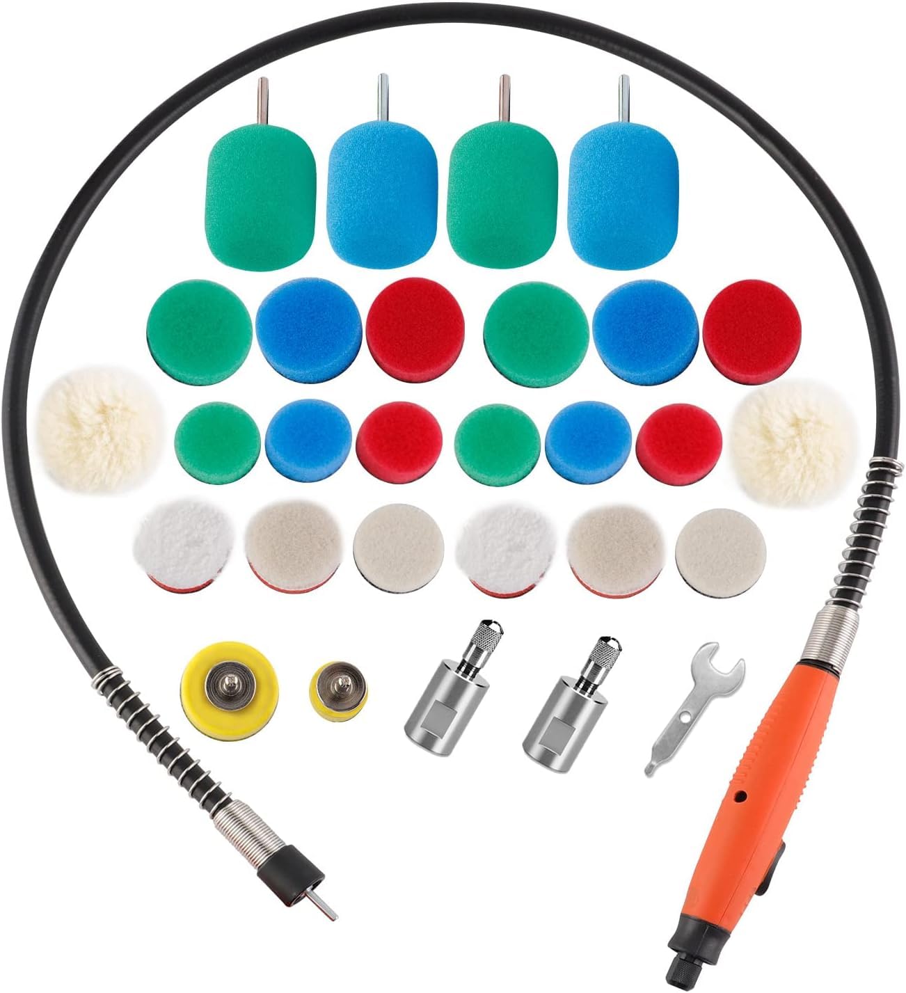 SPTA M14 Gewinde Flexible Welle, Mini Detail Polierer Universal-Rotationsschleifwerkzeug 30-teiliges Polierpad Schwammpolierpad für Rotationswerkzeuge/Polierer, Bohrmaschine für Metallaluminium von SPTA