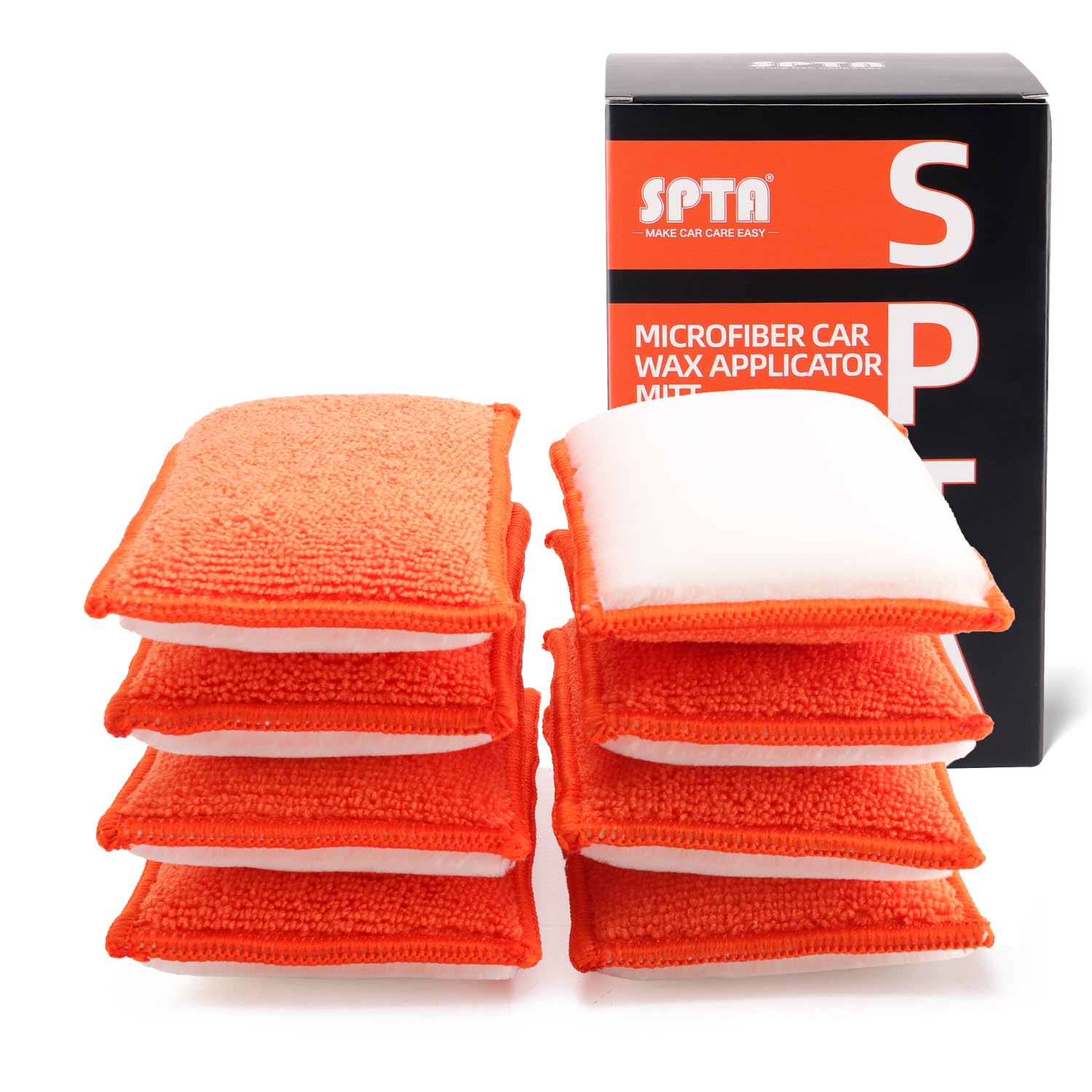 SPTA Mikrofaser Scheibenschwamm, 8 Stück Mikrofaser Wachs applikator, 2 in 1 Innenraum Pads, für porentiefe Reinigung von Kunststoff, Polster, Leder & Armaturen, Orange/Weiß von SPTA