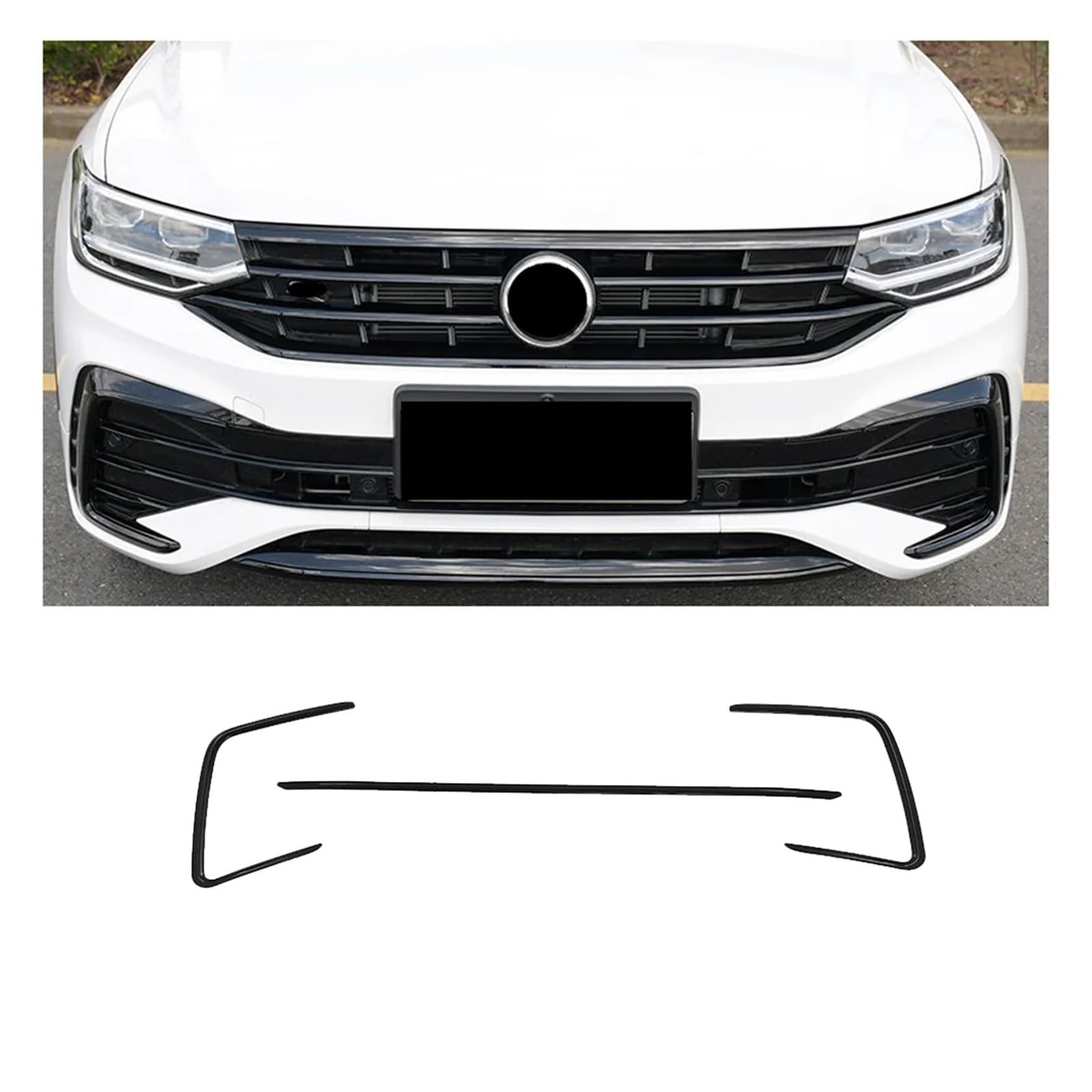 Auto-Frontspoiler Front Spoiler Lippe Für VW Für Tiguan MK2 2022-2023 Auto Ornament Kühlergrill Dekorative Helle Schwarz Streifen ABS Dekorative Streifen Zubehör(3Pcs) von SPUFKGE