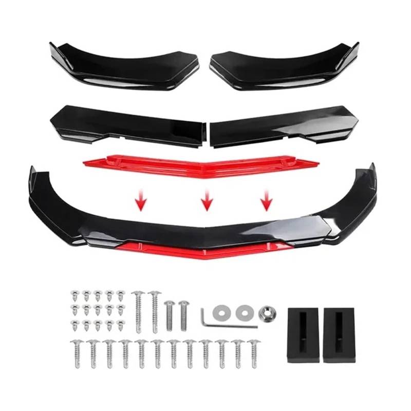 Auto-Frontspoiler Front Spoiler Lippe Universal Für Die Meisten Autos Scharf Glänzend Schwarz Rot Zunge Frontstoßstange Lippe Kinnspoiler Splitter Diffusor Body Kit Trim Air Dam Protector(A-Black) von SPUFKGE